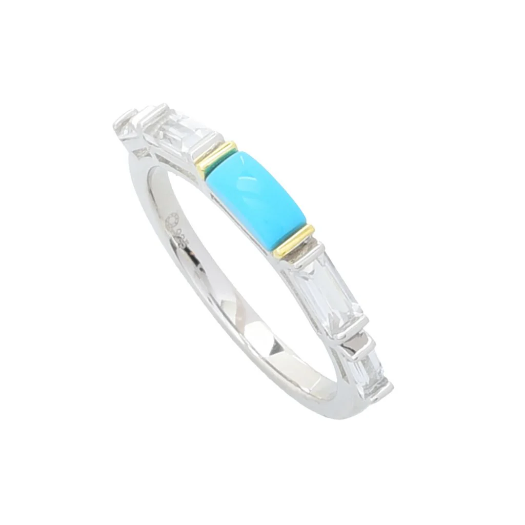 Elemental Gems Sleeping Beauty Turquoise & Baguette White Topaz Ring - Image 3
