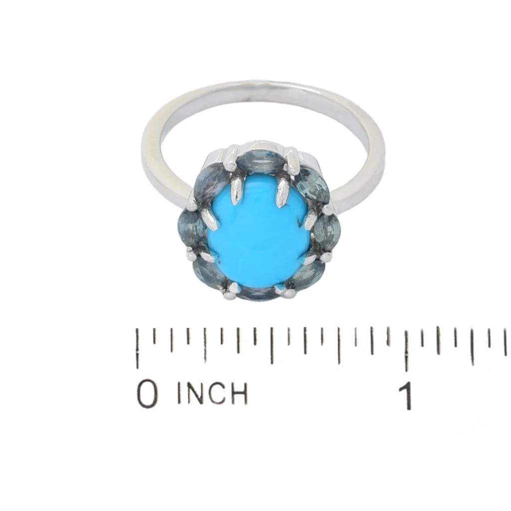 Elemental Gems Sleeping Beauty Turquoise & Montana Sapphire Halo Ring - Image 2