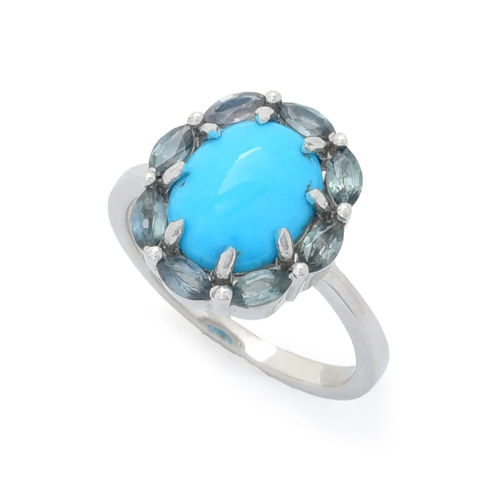 Elemental Gems Sleeping Beauty Turquoise & Montana Sapphire Halo Ring - Image 5