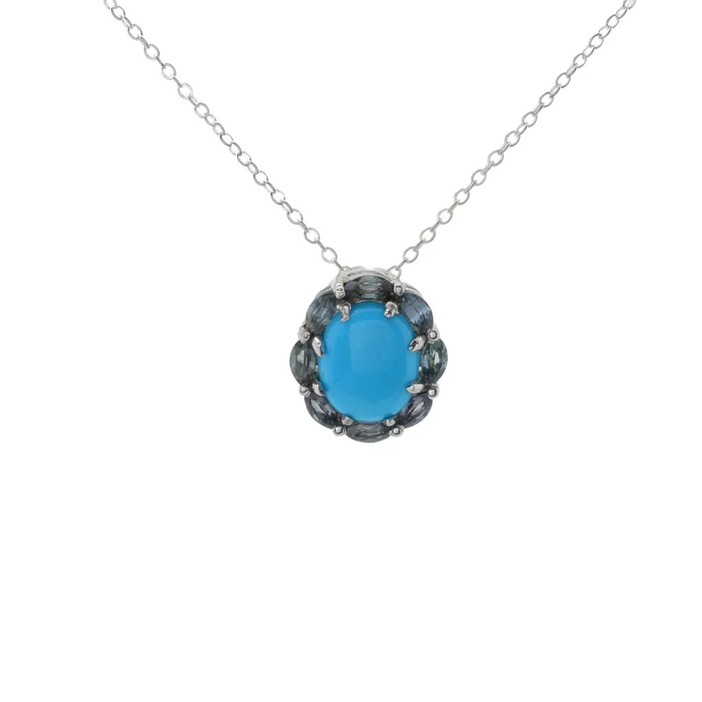 Elemental Gems Sleeping Beauty Turquoise & Montana Sapphire Pendant w/ Chain - Image 3