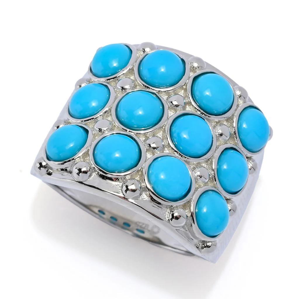 Elemental Gems Sleeping Beauty Turquoise Triple Row Wide Band Ring - Image 6