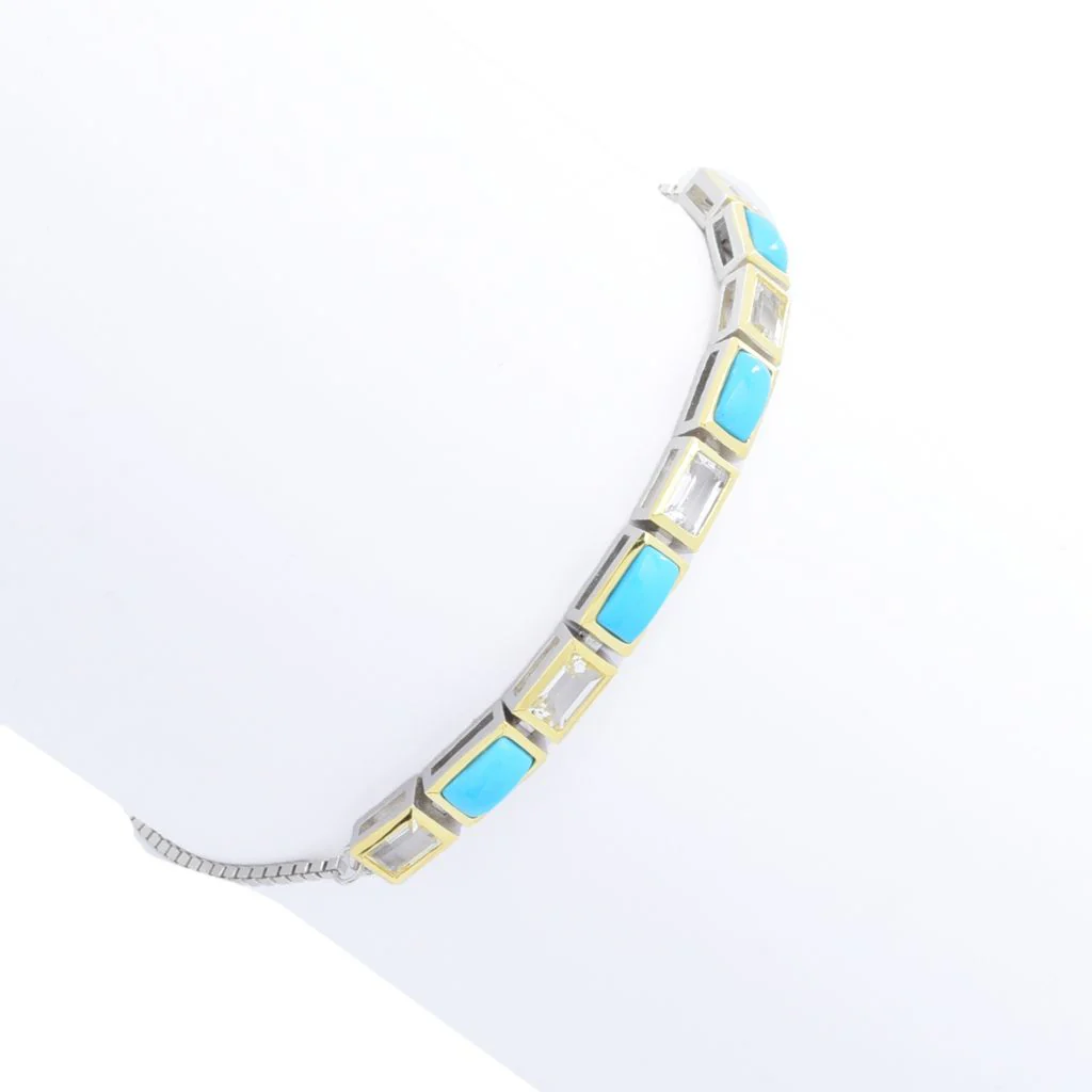 Elemental Gems Sleeping Beauty Turquoise & White Topaz Bolo Bracelet - Image 3