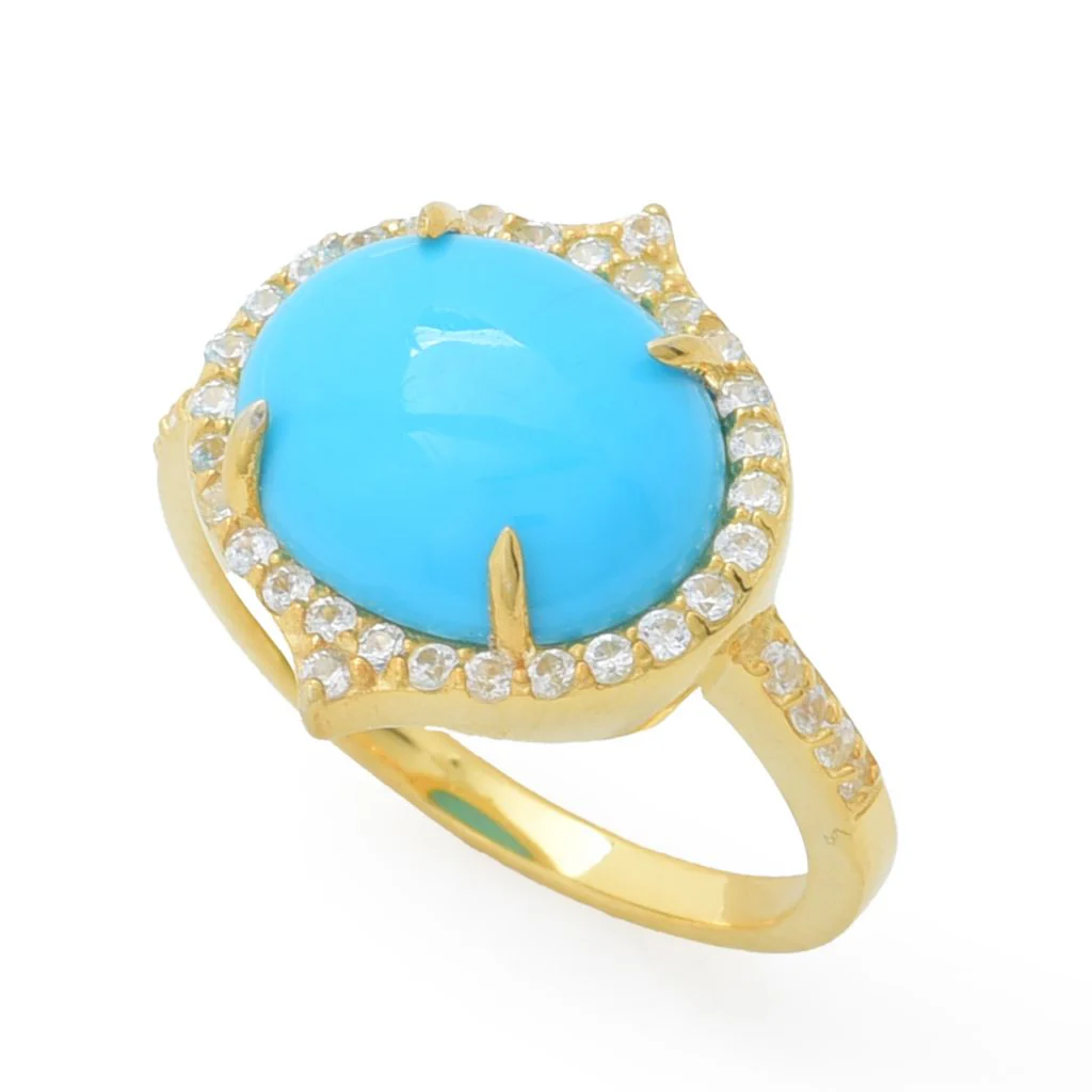 Elemental Gems Sleeping Beauty Turquoise & Zircon East-West Ring - Image 3