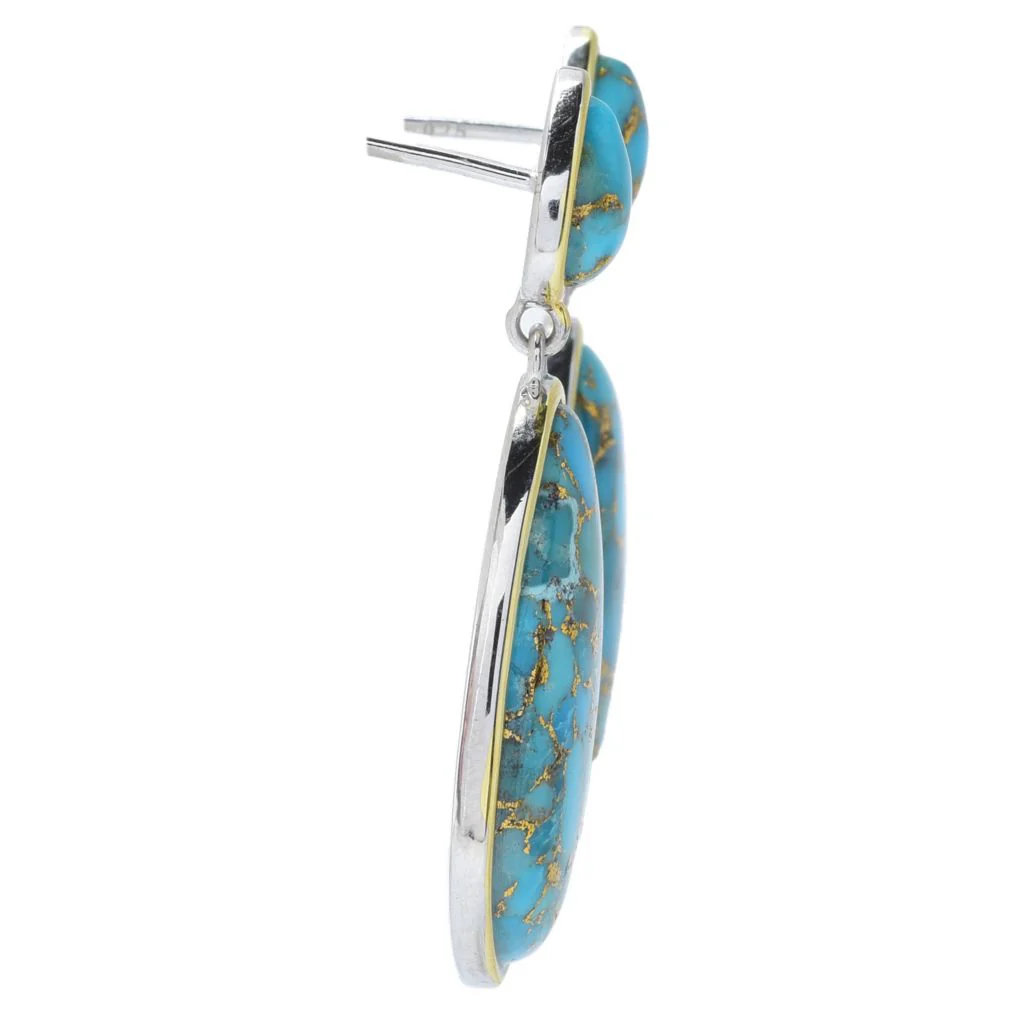 Elemental Gems Two-tone 24x13mm Blue Copper Turquoise Drop Earrings - Image 2
