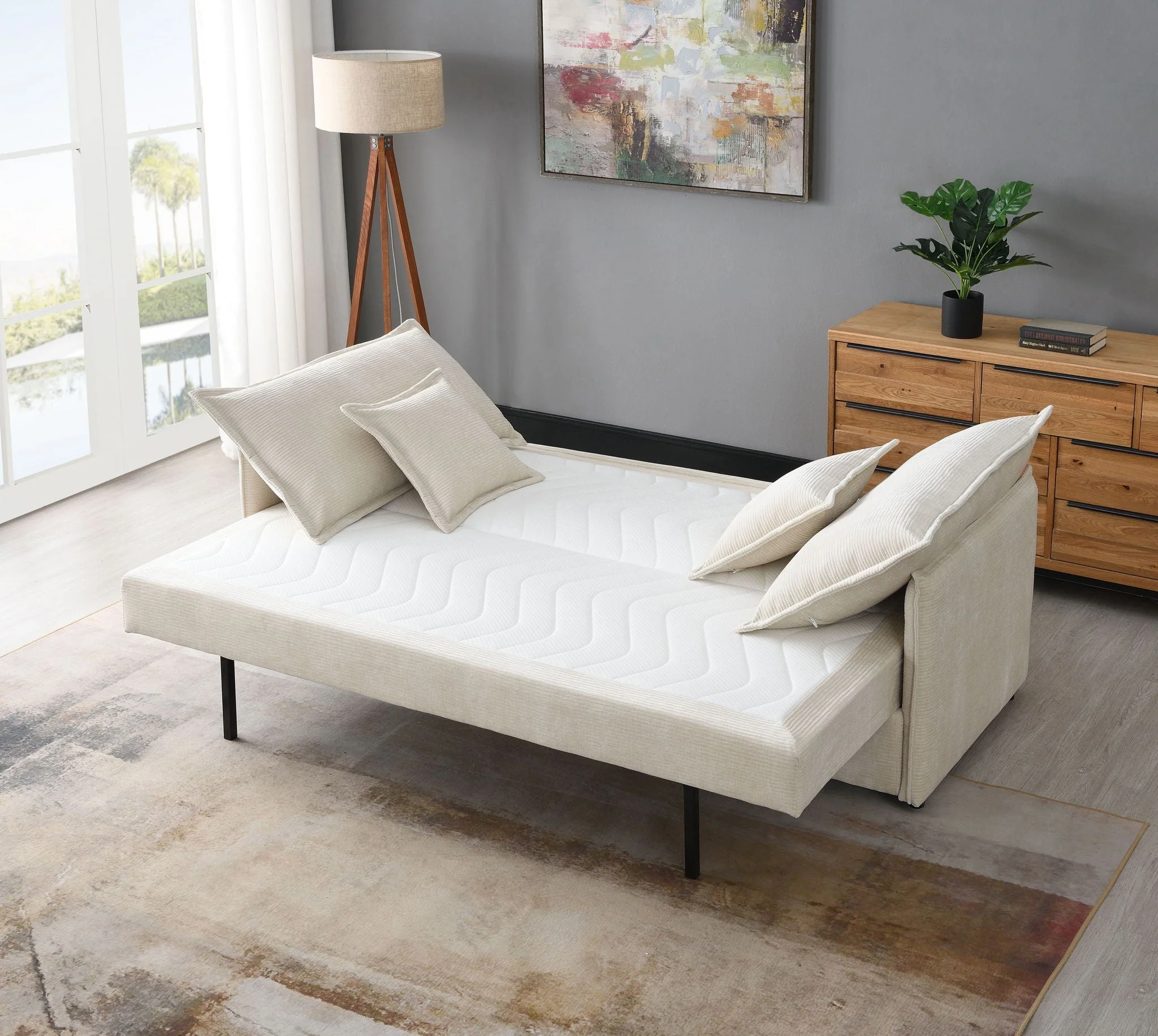 Elisea - Sleeper Sectional Sofa With 2 Toss Pillows - Beige - Image 2