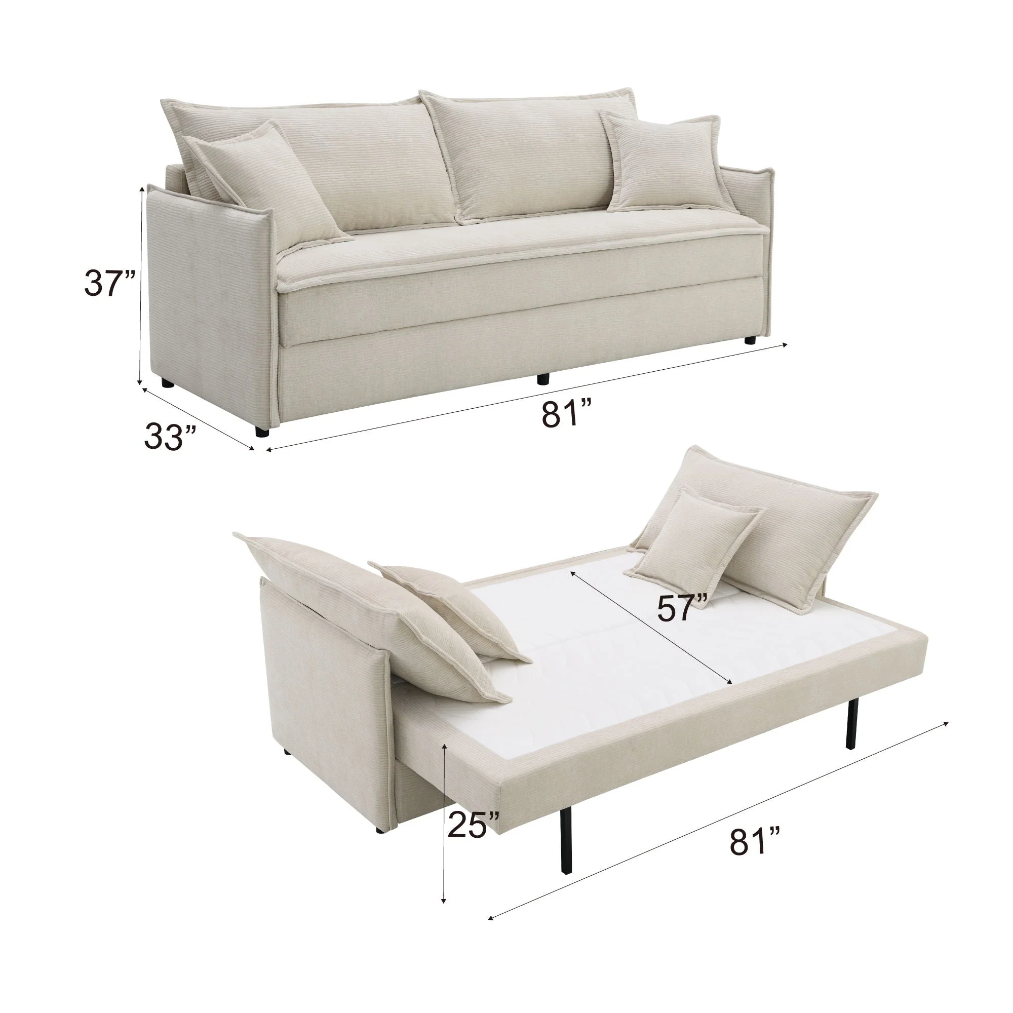 Elisea - Sleeper Sectional Sofa With 2 Toss Pillows - Beige - Image 4