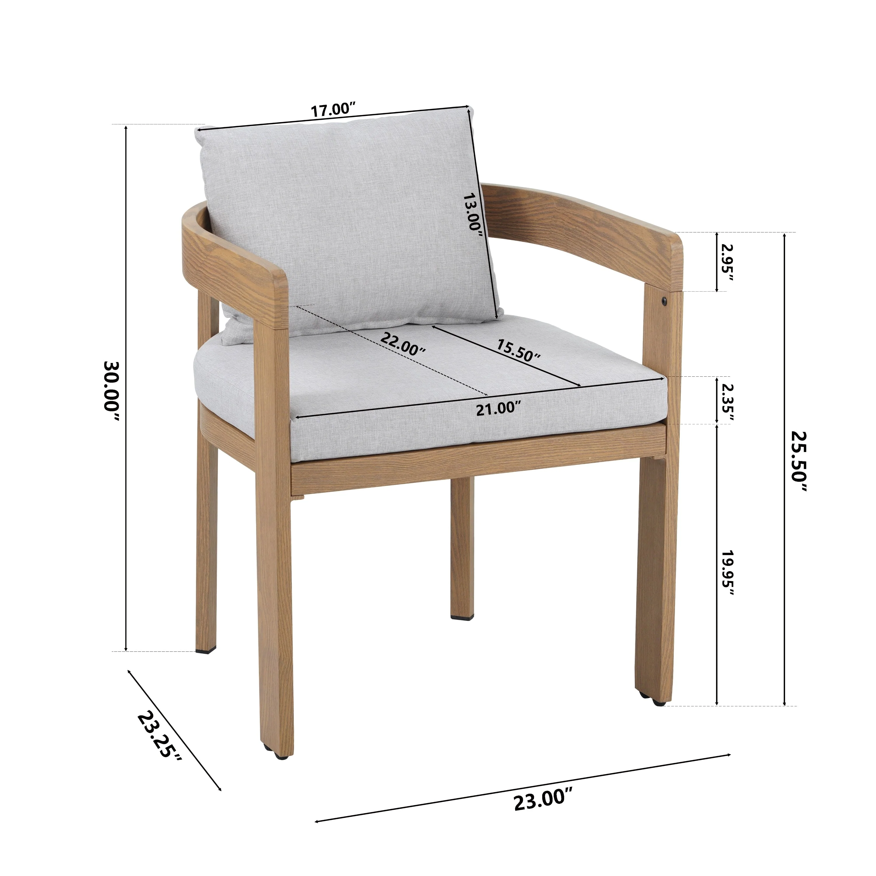 Elko Janiyah Outdoor Patio 7PCS Dining Set with Teak Finished Aluminum Chairs and Acacia Wood Table - Image 3