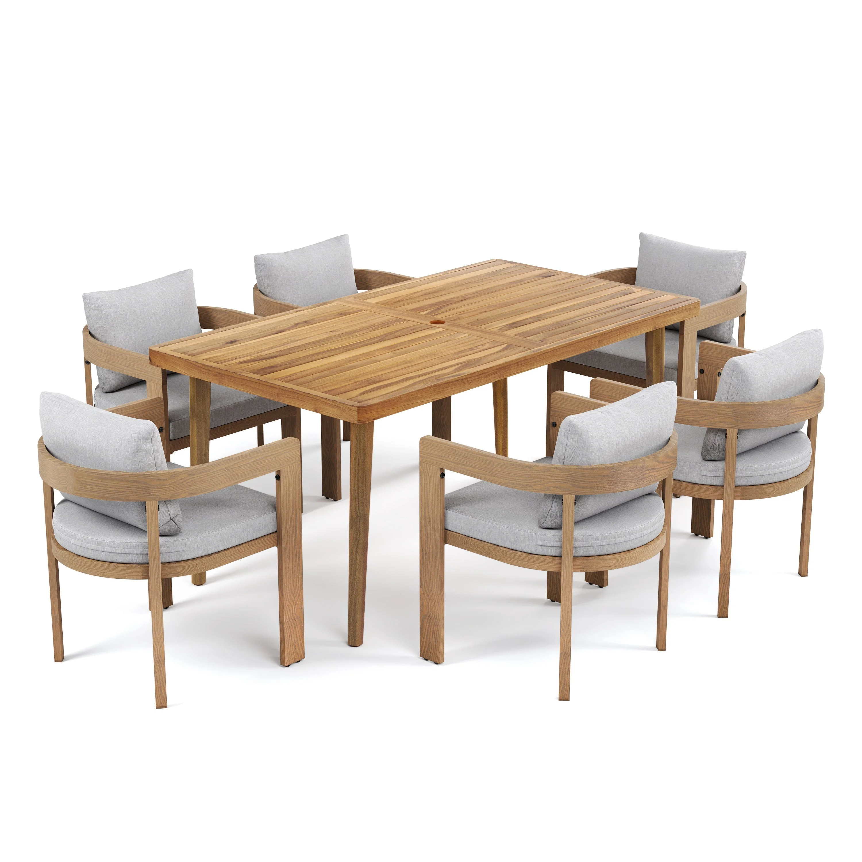 Elko Janiyah Outdoor Patio 7PCS Dining Set with Teak Finished Aluminum Chairs and Acacia Wood Table - Image 4