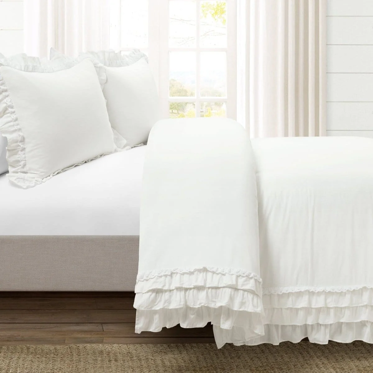 Ella Ruffle Lace 100% Cotton Duvet Cover 3 Piece Set - Image 2
