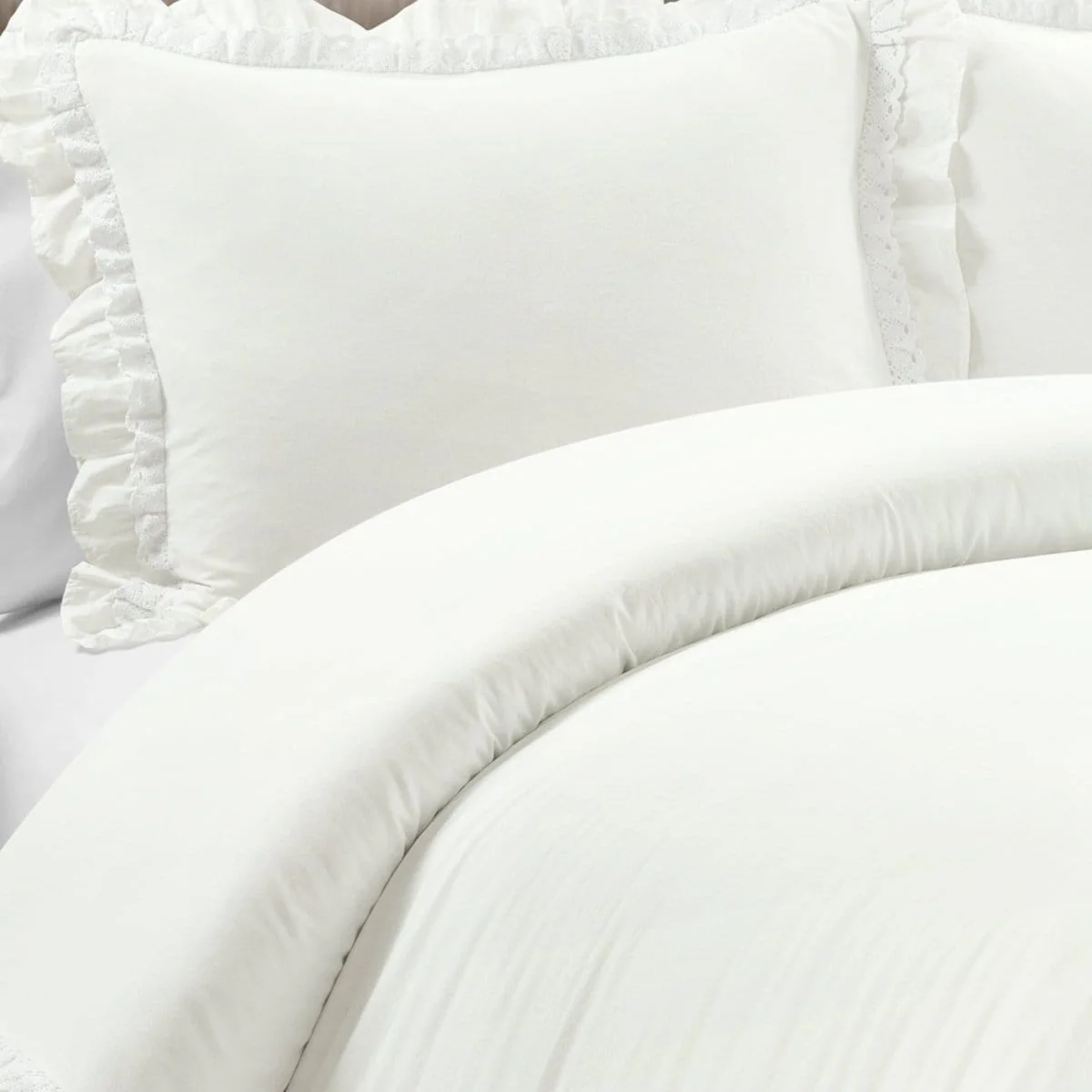 Ella Ruffle Lace 100% Cotton Duvet Cover 3 Piece Set - Image 4