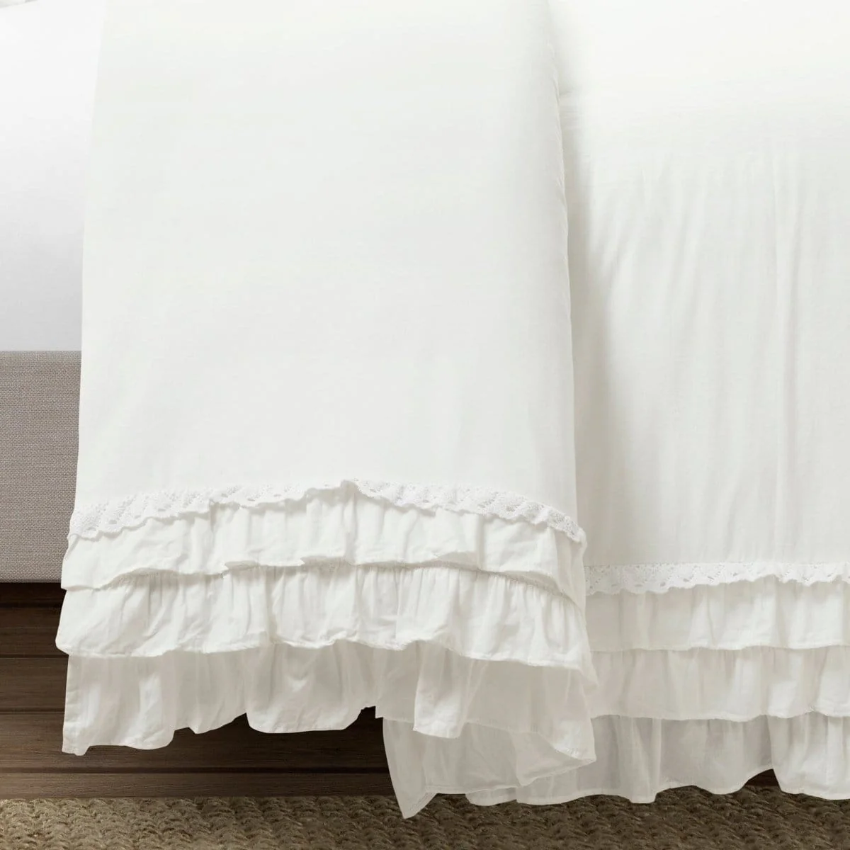 Ella Ruffle Lace 100% Cotton Duvet Cover 3 Piece Set - Image 5