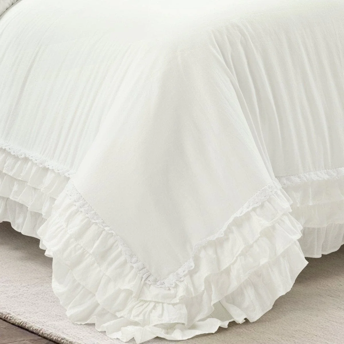 Ella Ruffle Lace 100% Cotton Duvet Cover 3 Piece Set - Image 6