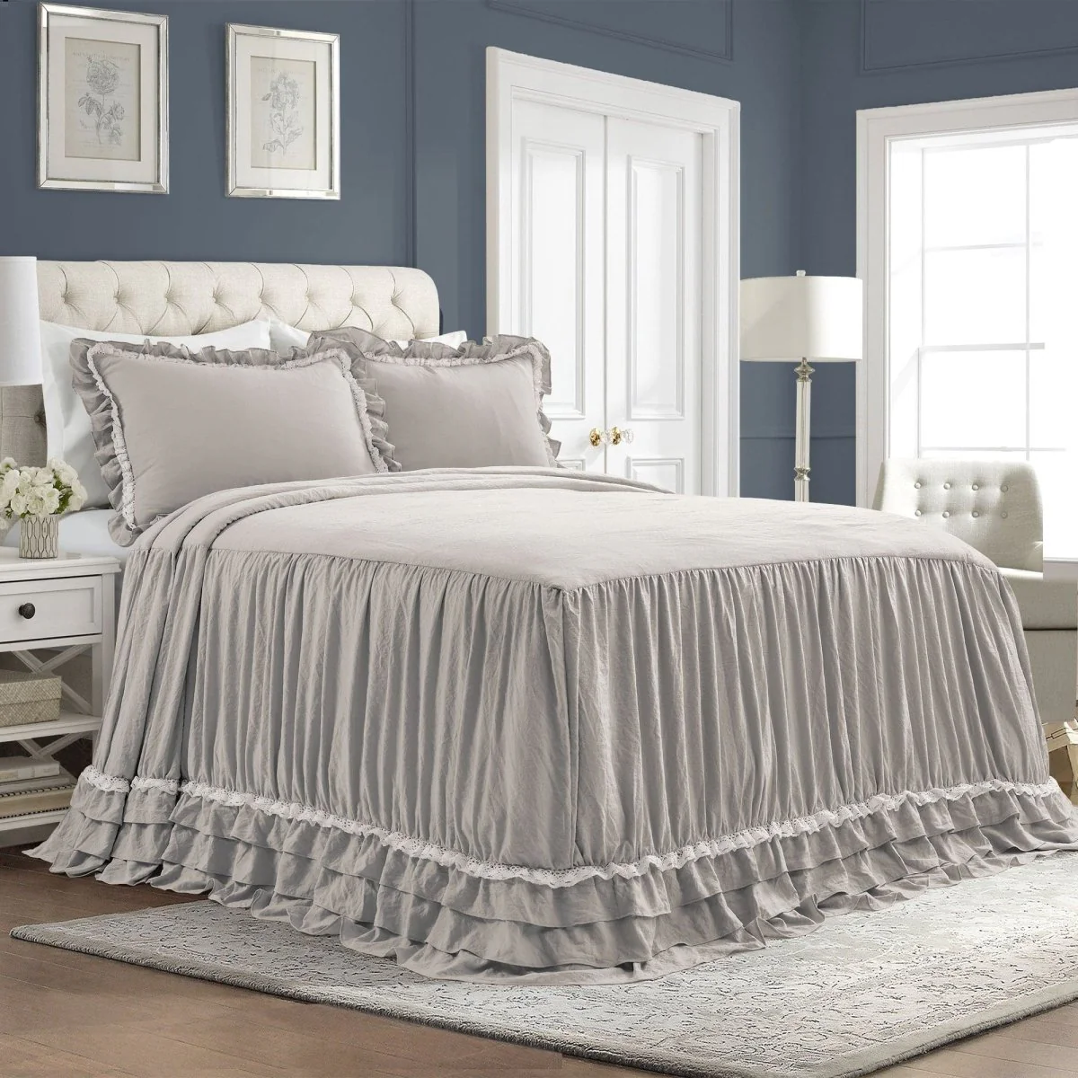 Ella Ruffle Lace 3 Piece Bedspread Set - Image 2