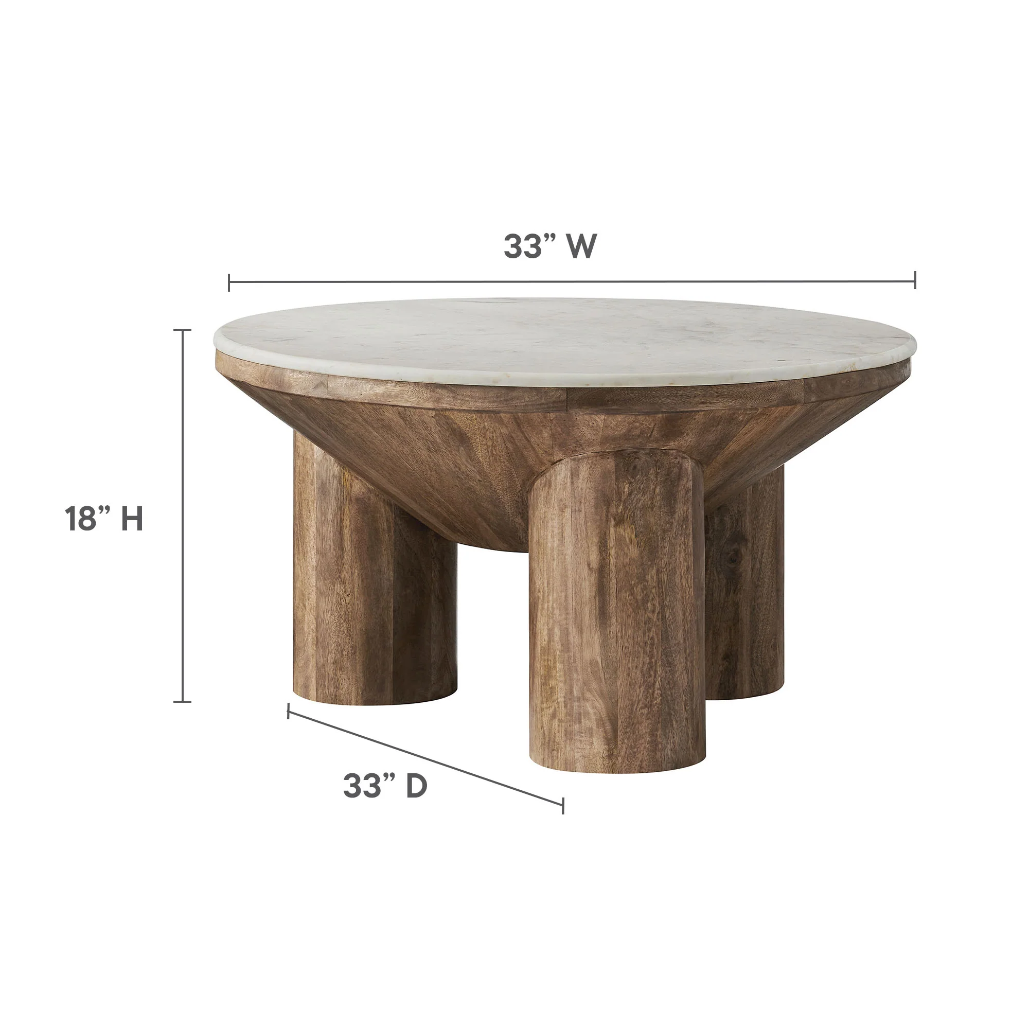 Ellison 33" Round Wood Coffee Table With Marble Top - Image 3