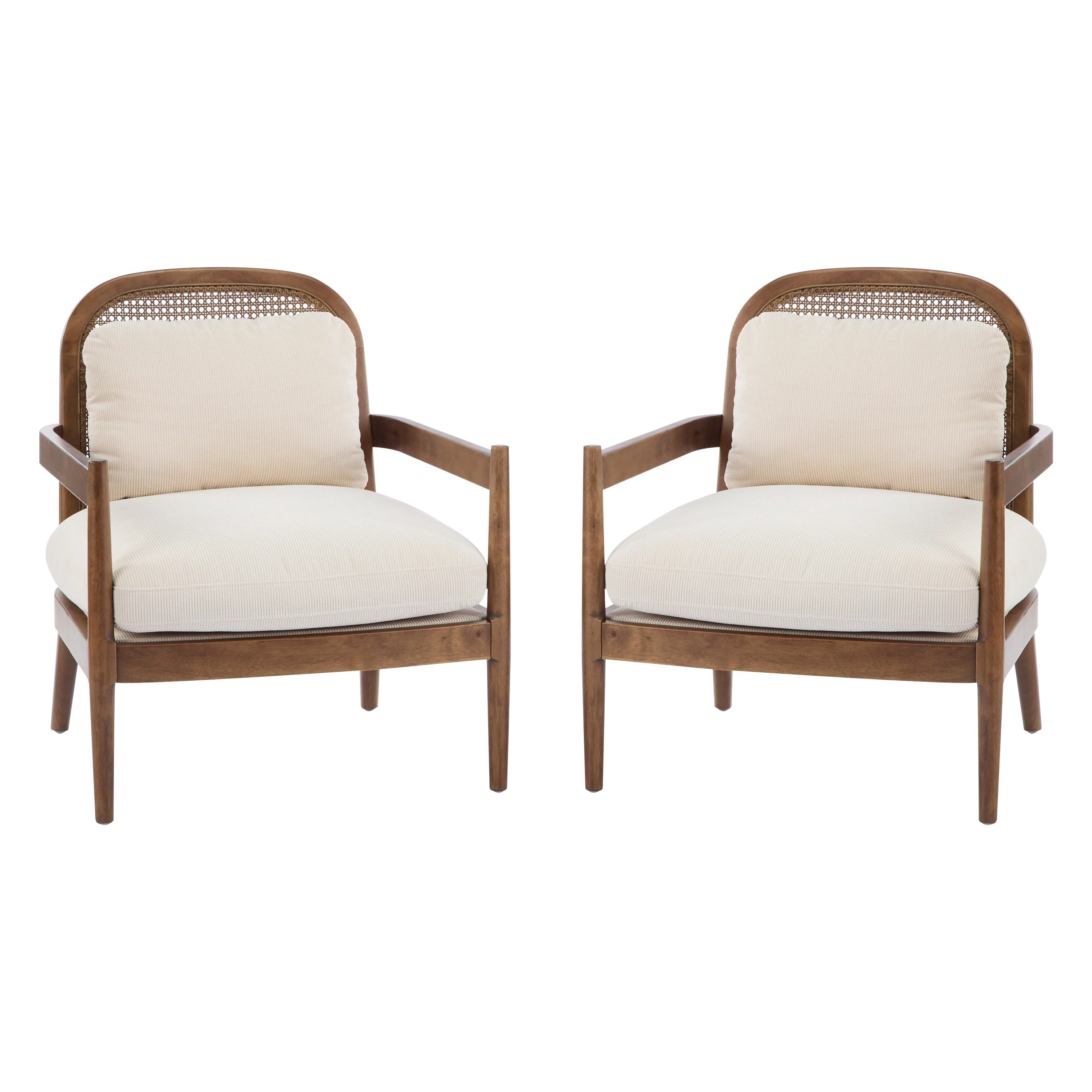 Elliston Rattan Backrest Solid Wood Accent Chair with Cushions - Set of 2
