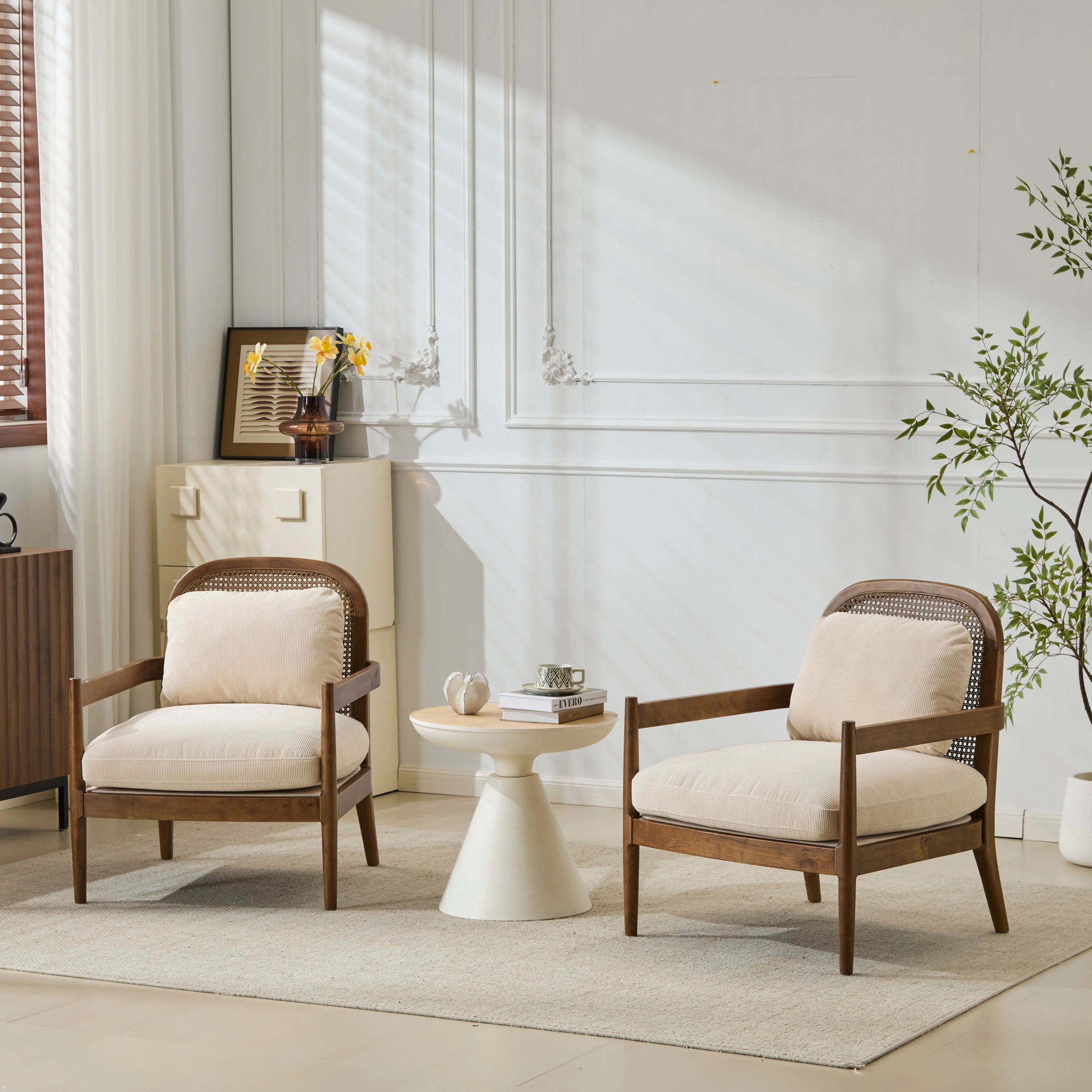 Elliston Rattan Backrest Solid Wood Accent Chair with Cushions - Set of 2 - Image 11