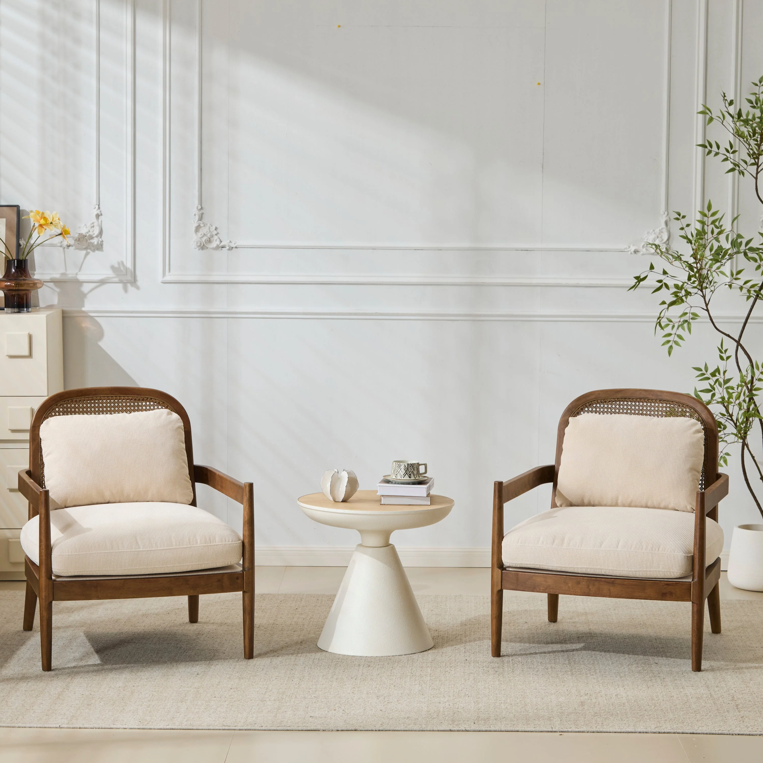 Elliston Rattan Backrest Solid Wood Accent Chair with Cushions - Set of 2 - Image 12