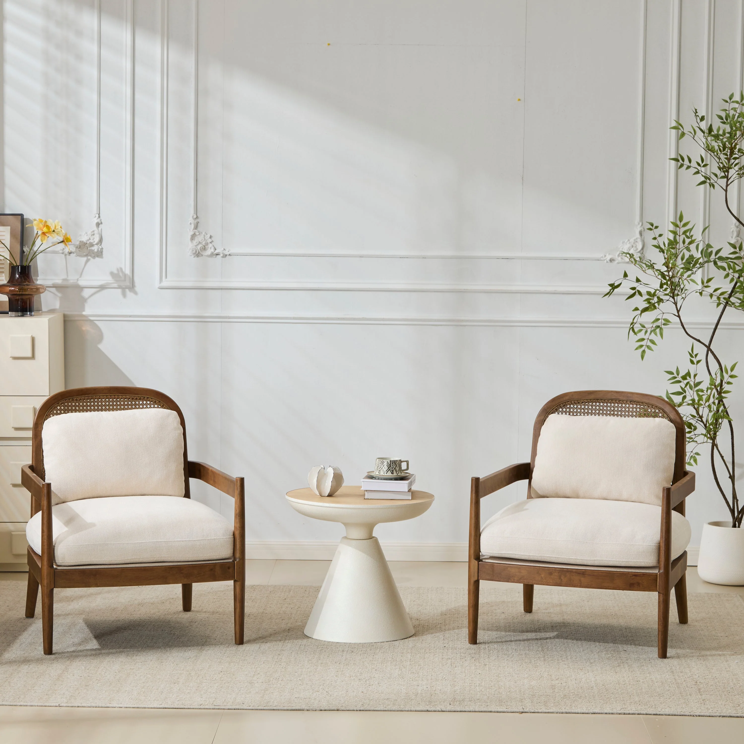 Elliston Rattan Backrest Solid Wood Accent Chair with Cushions - Set of 2 - Image 13