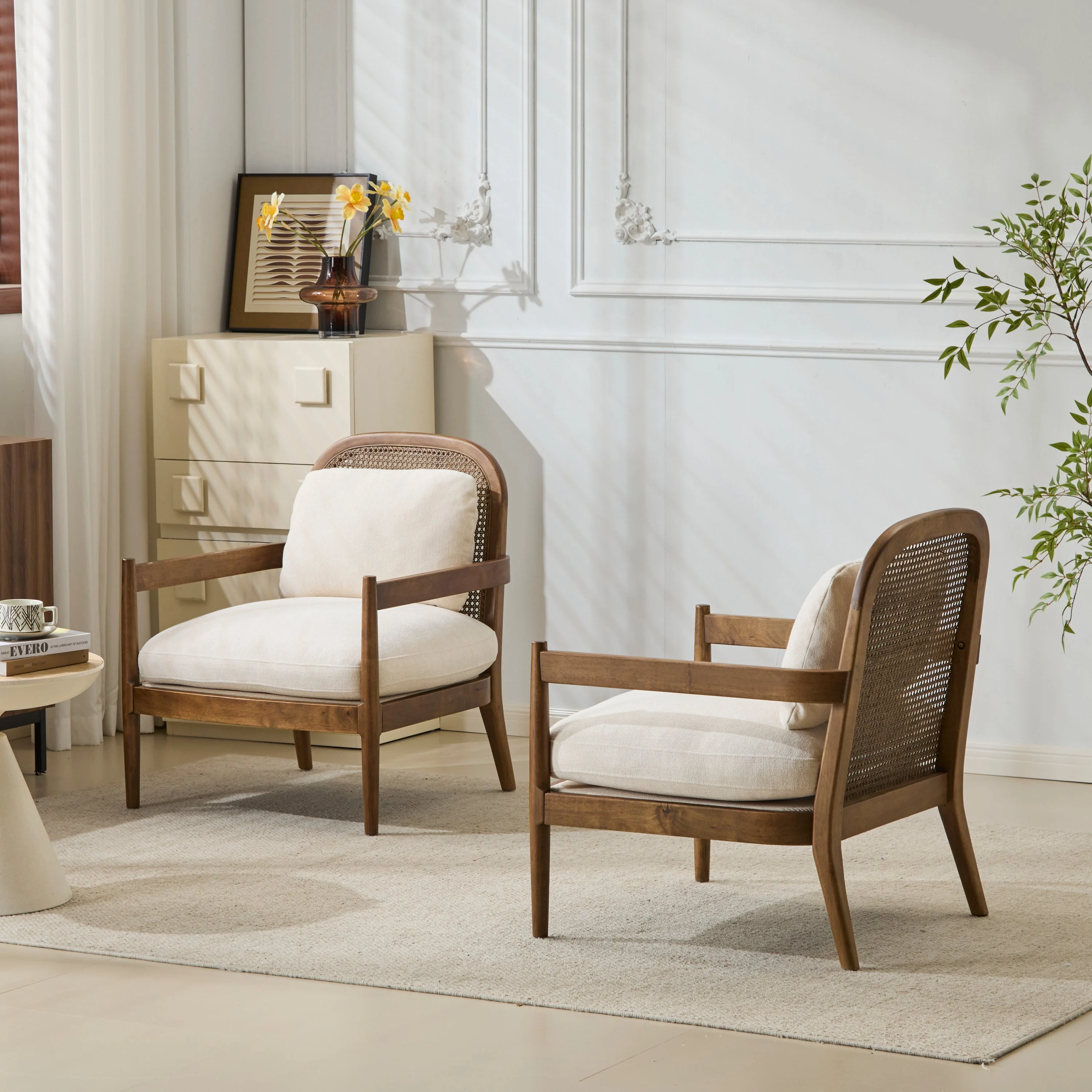 Elliston Rattan Backrest Solid Wood Accent Chair with Cushions - Set of 2 - Image 23