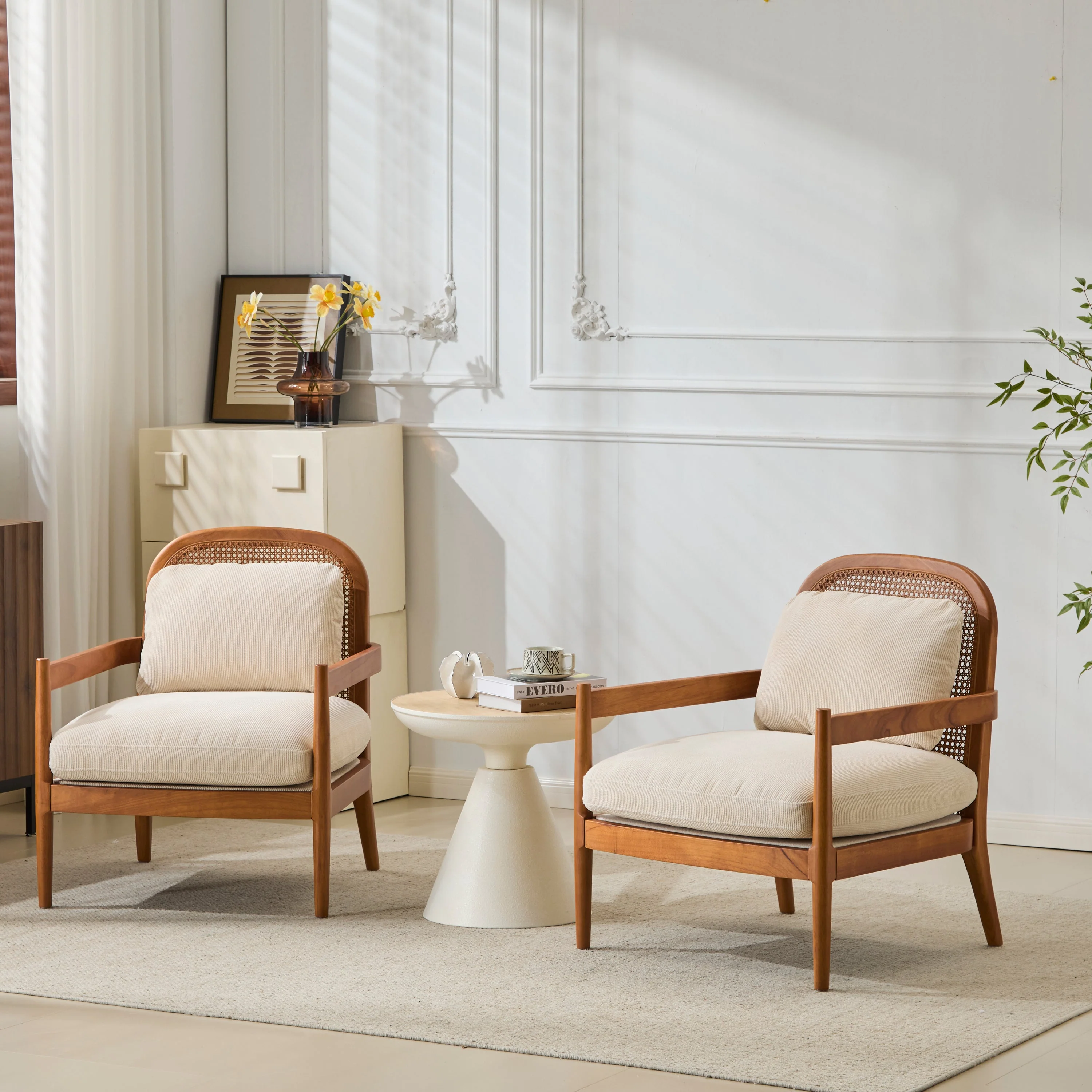 Elliston Rattan Backrest Solid Wood Accent Chair with Cushions - Set of 2 - Image 28