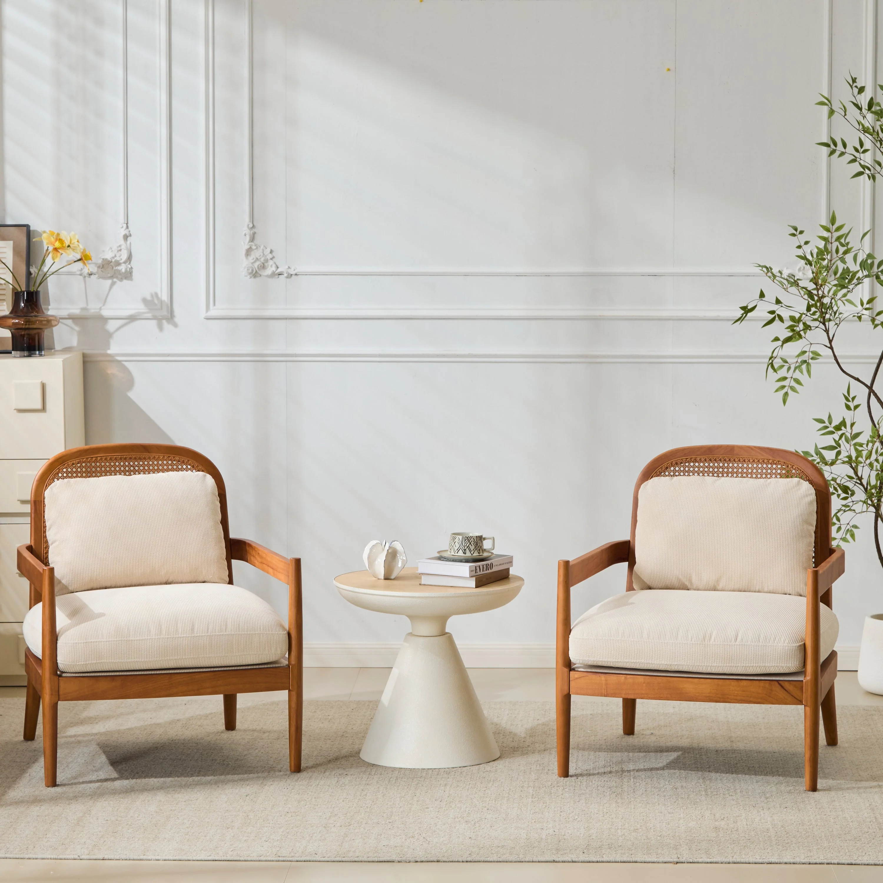 Elliston Rattan Backrest Solid Wood Accent Chair with Cushions - Set of 2 - Image 29