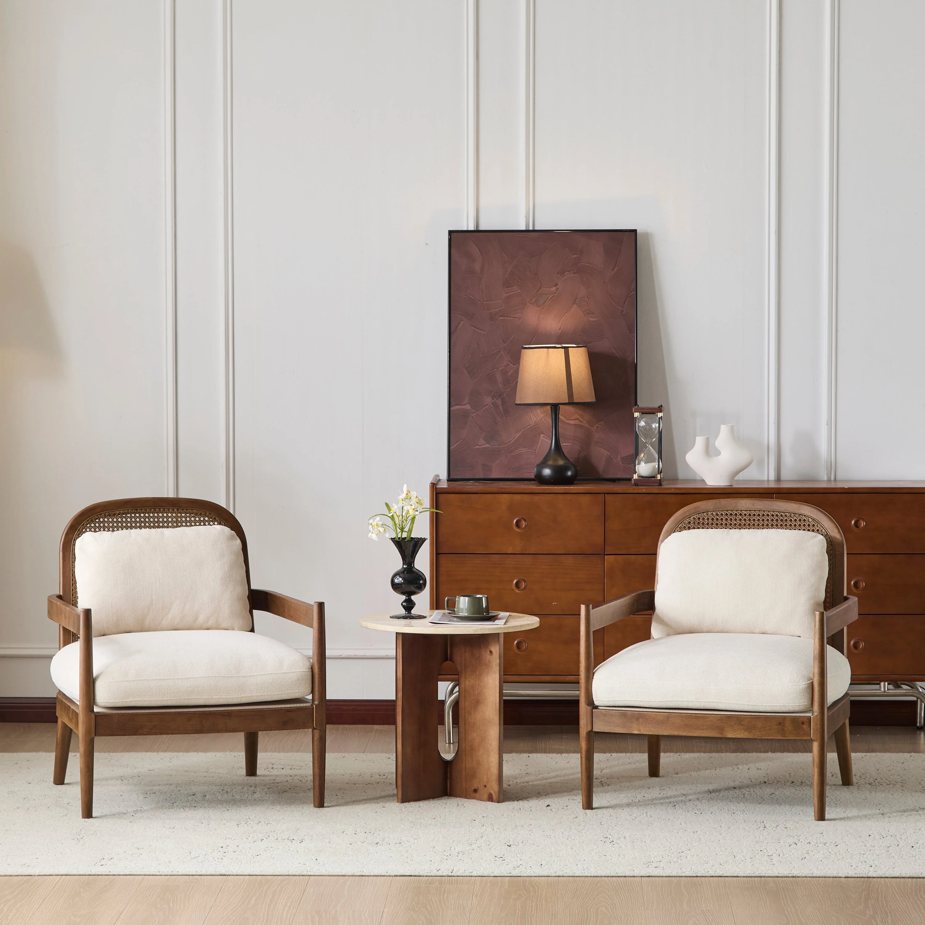 Elliston Rattan Backrest Solid Wood Accent Chair with Cushions - Set of 2 - Image 34
