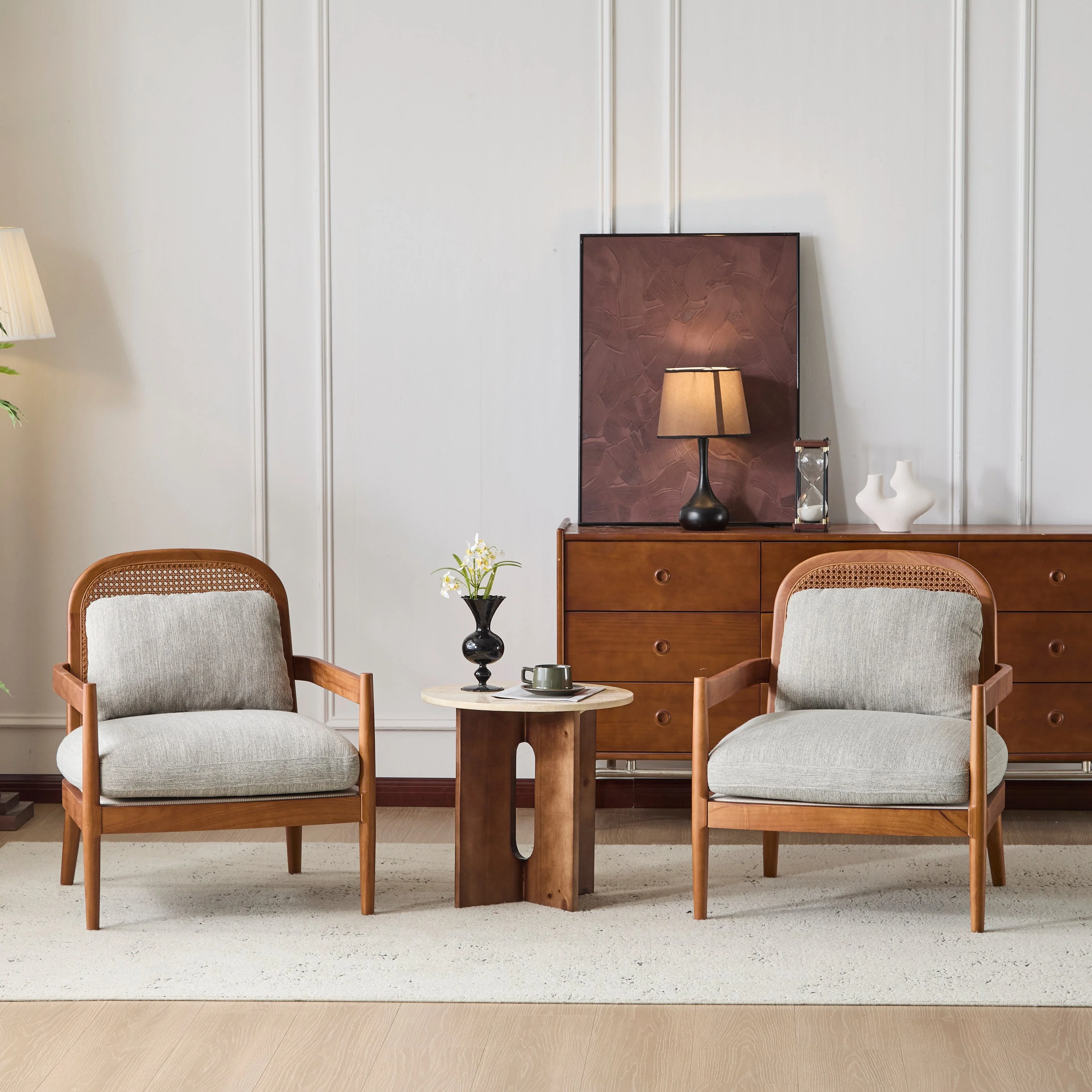 Elliston Rattan Backrest Solid Wood Accent Chair with Cushions - Set of 2 - Image 46