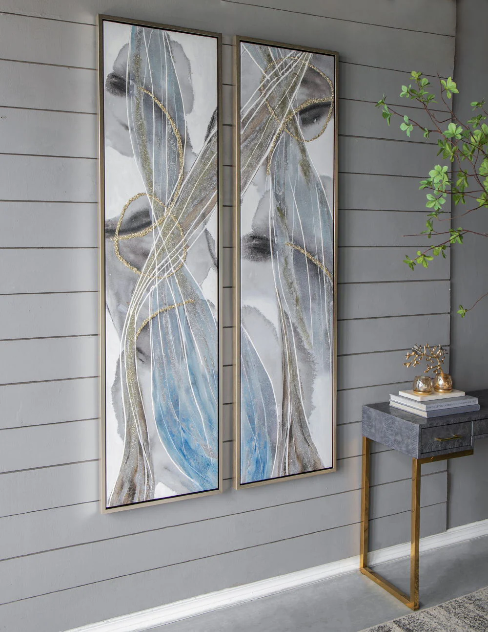 Elongated Modern Abstract Oil Paintings Wall Art Set of 2 - Image 2
