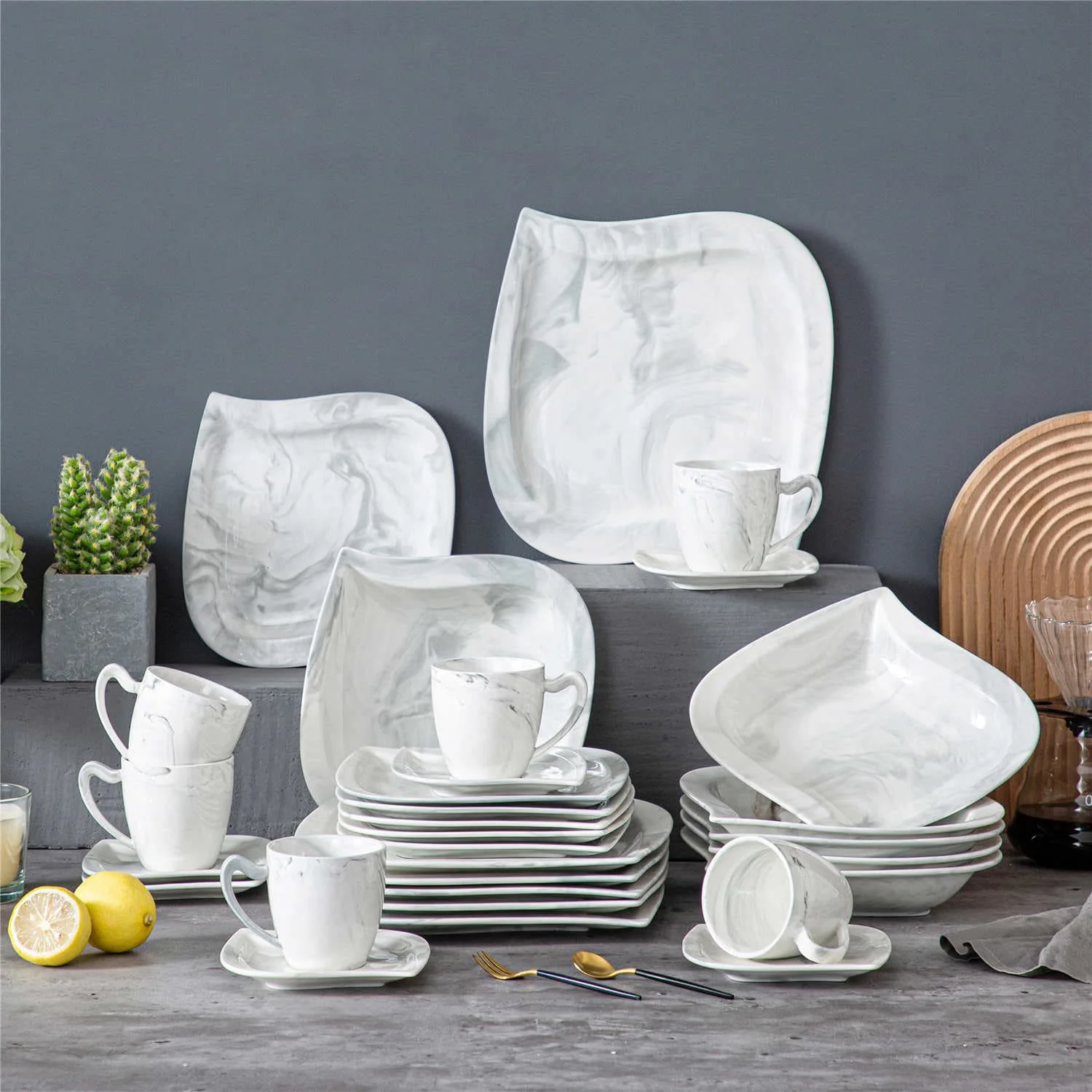 Elvira Marble Grey 30 Piece Dinnerware Set - Image 2