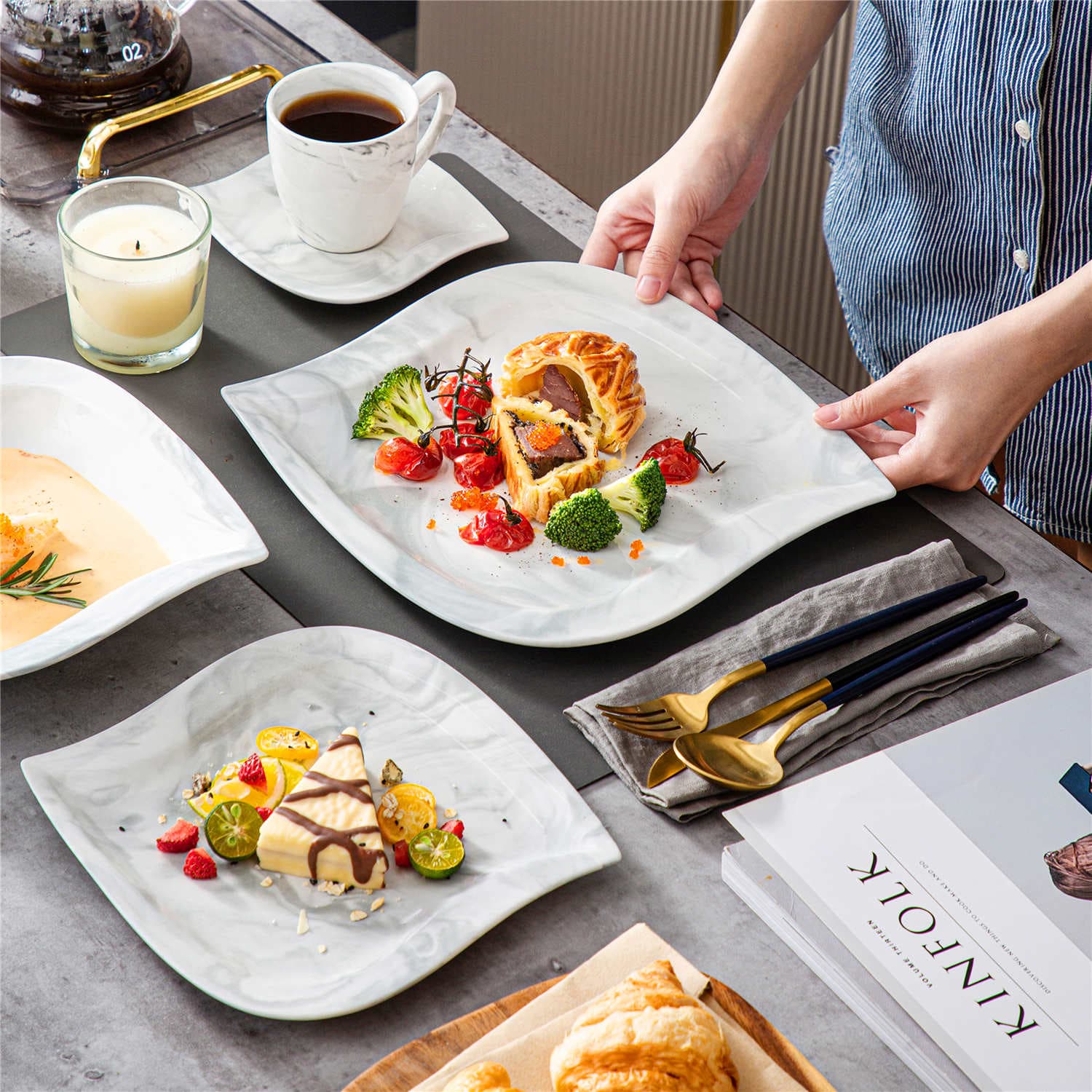 Elvira Marble Grey 30 Piece Dinnerware Set - Image 3