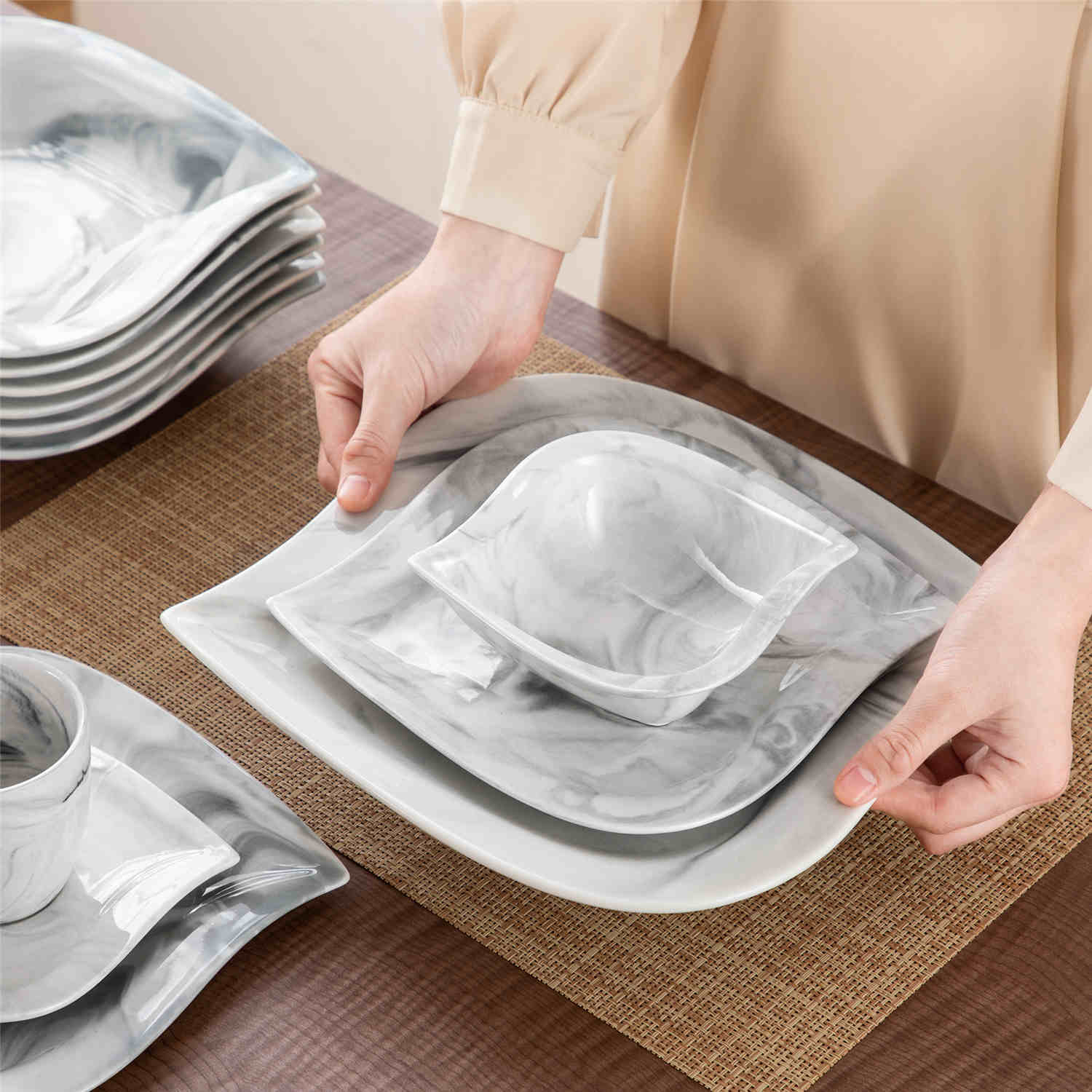 Elvira Marble Grey 36 Piece Dinnerware Set - Image 7