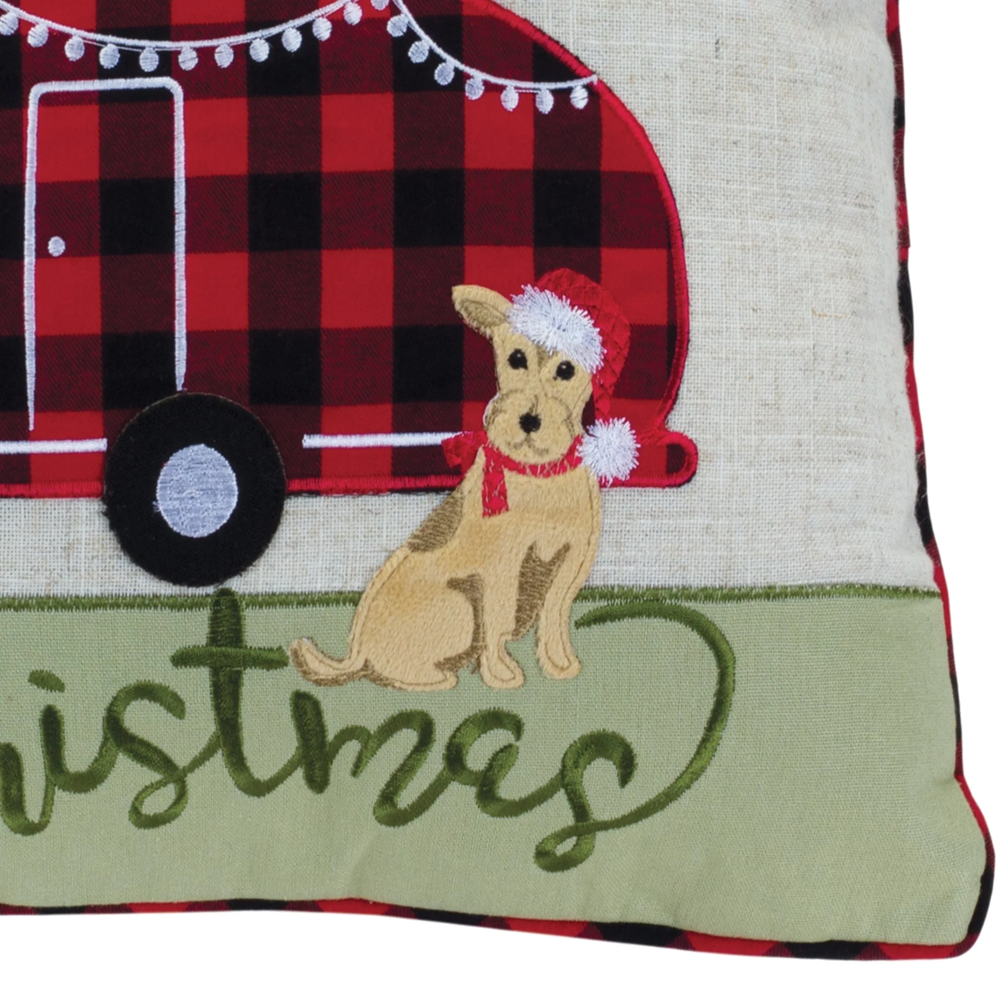 Embroidered Camper Christmas with Dog Throw Pillow 15"SQ - Image 2