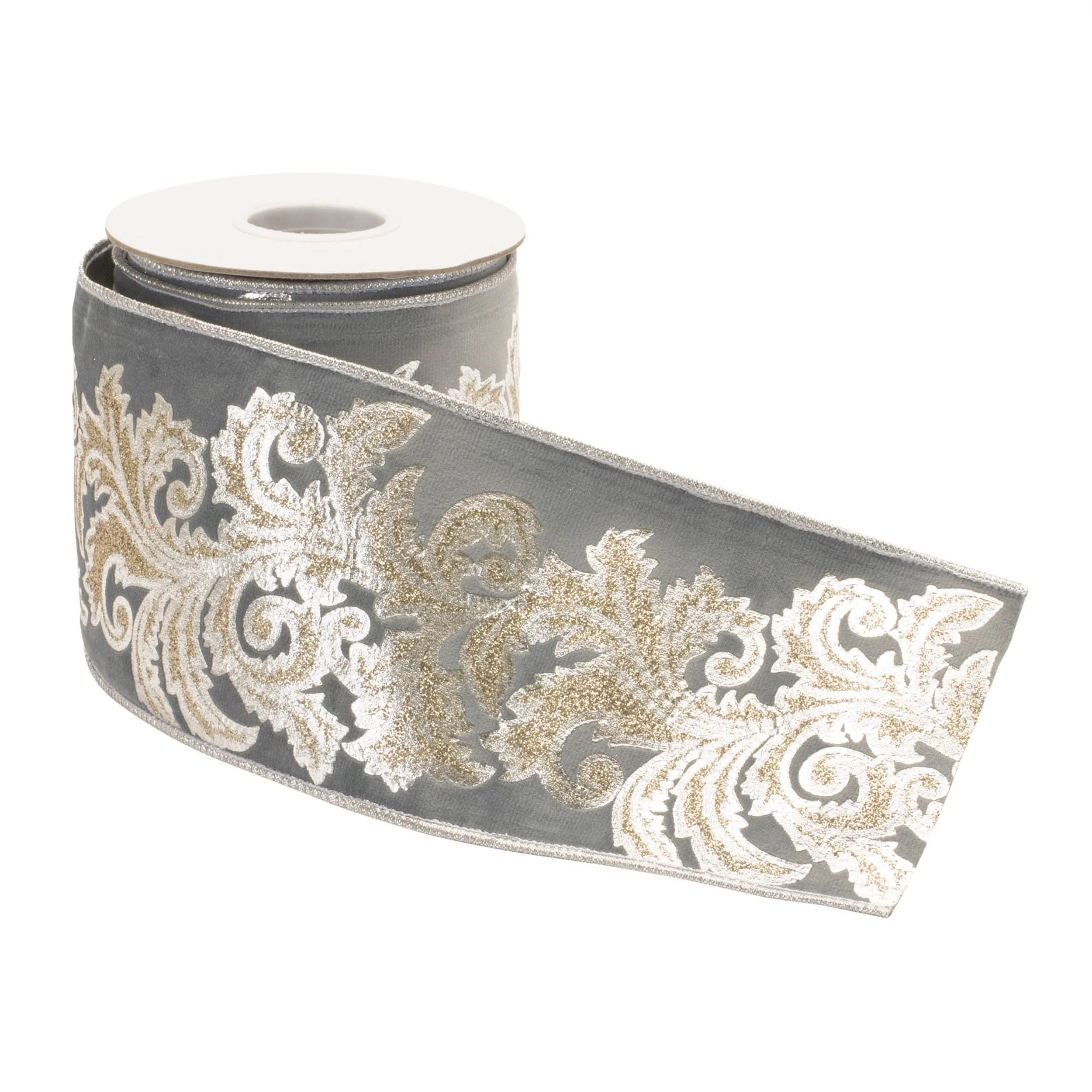 Embroidered Damask Wired Ribbon 4" x 5 Yds. - Image 2