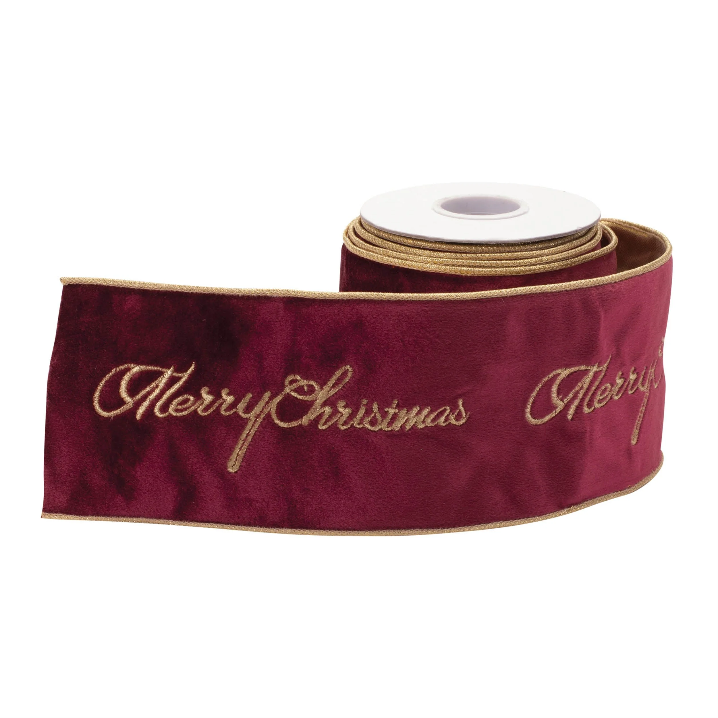 Embroidered Merry Christmas Wired Ribbon 4" x 5 Yds. - Image 2