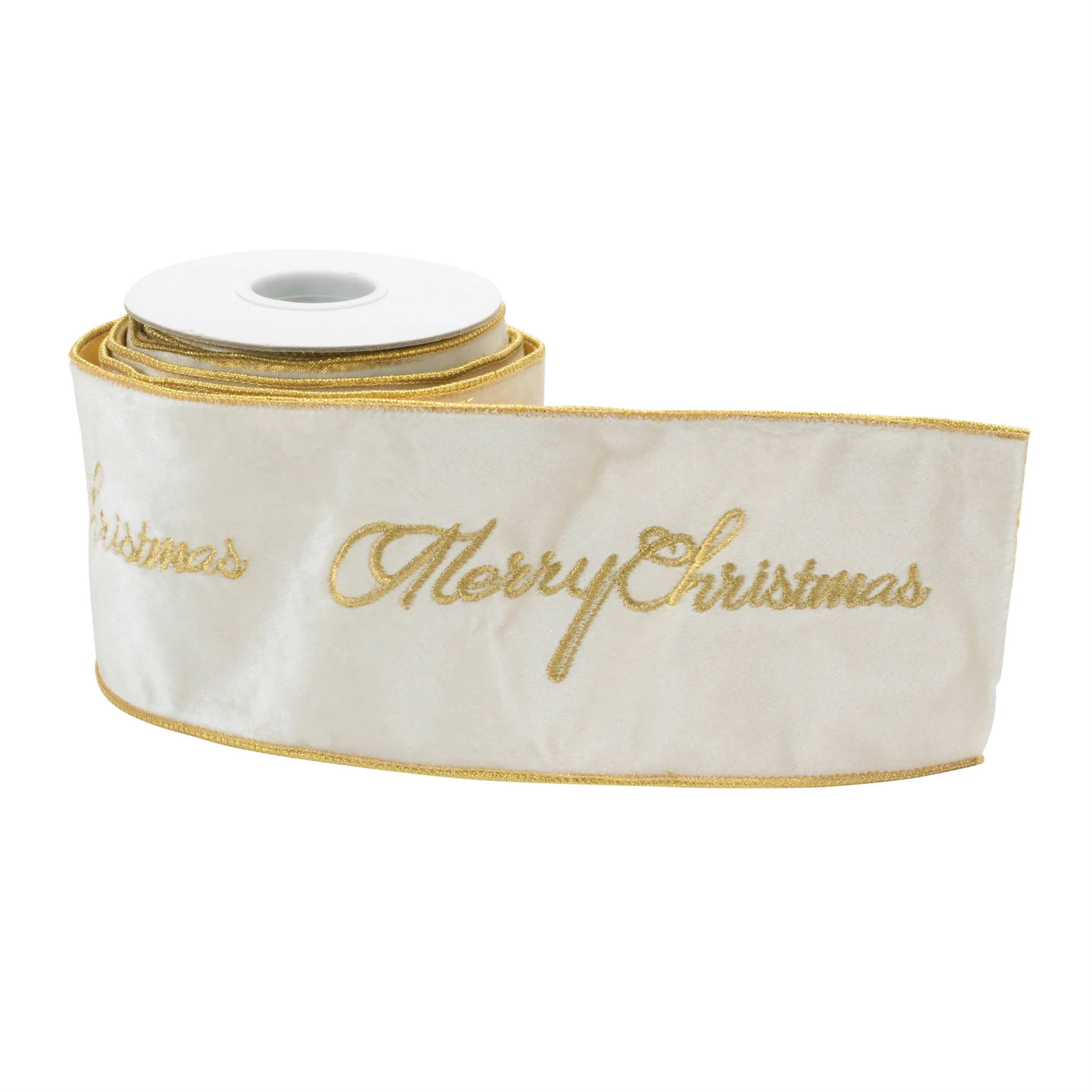 Embroidered Merry Christmas Wired Ribbon 4" x 5 Yds. - Image 4