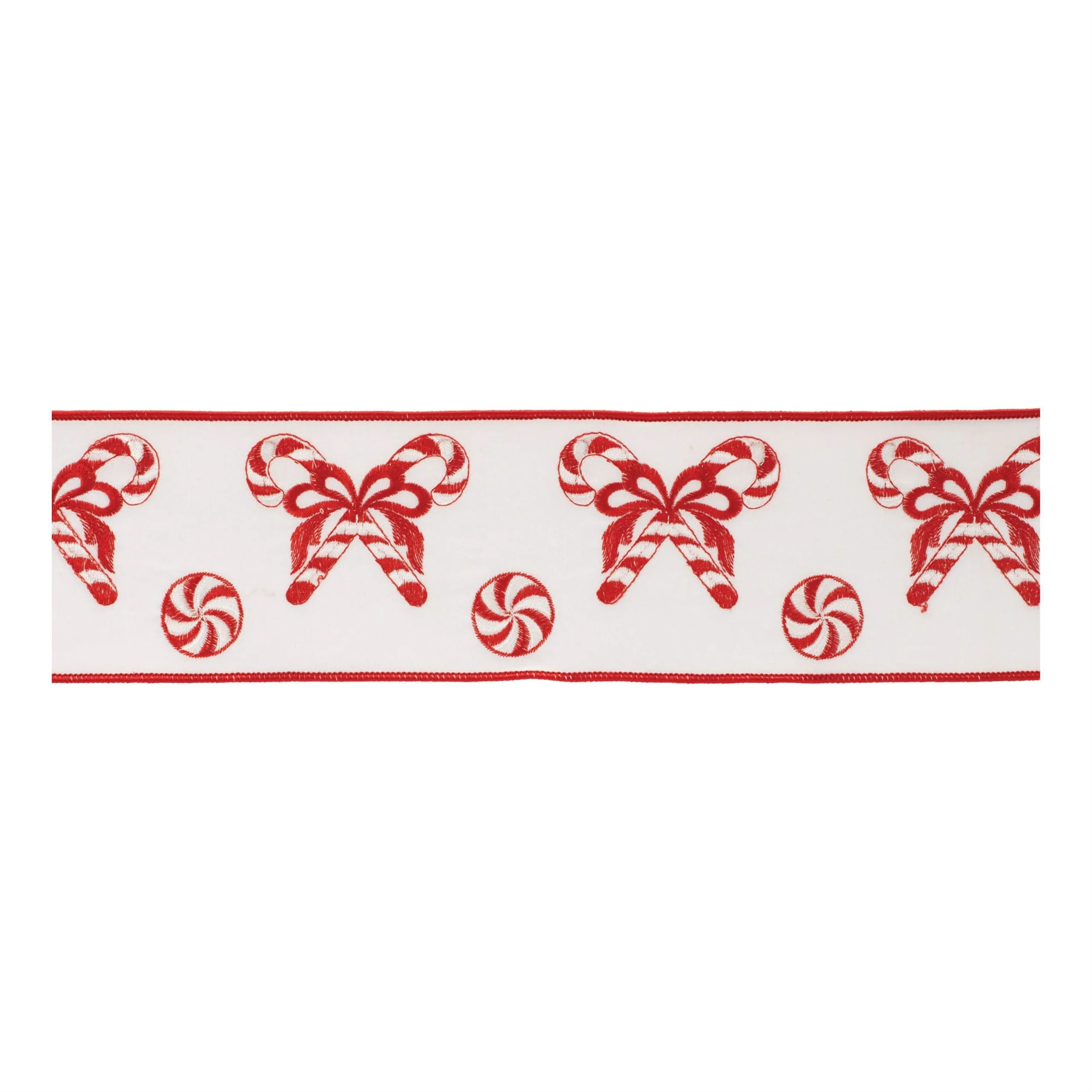 Embroidered peppermint wired ribbon 4" x 5 yds. - Image 2