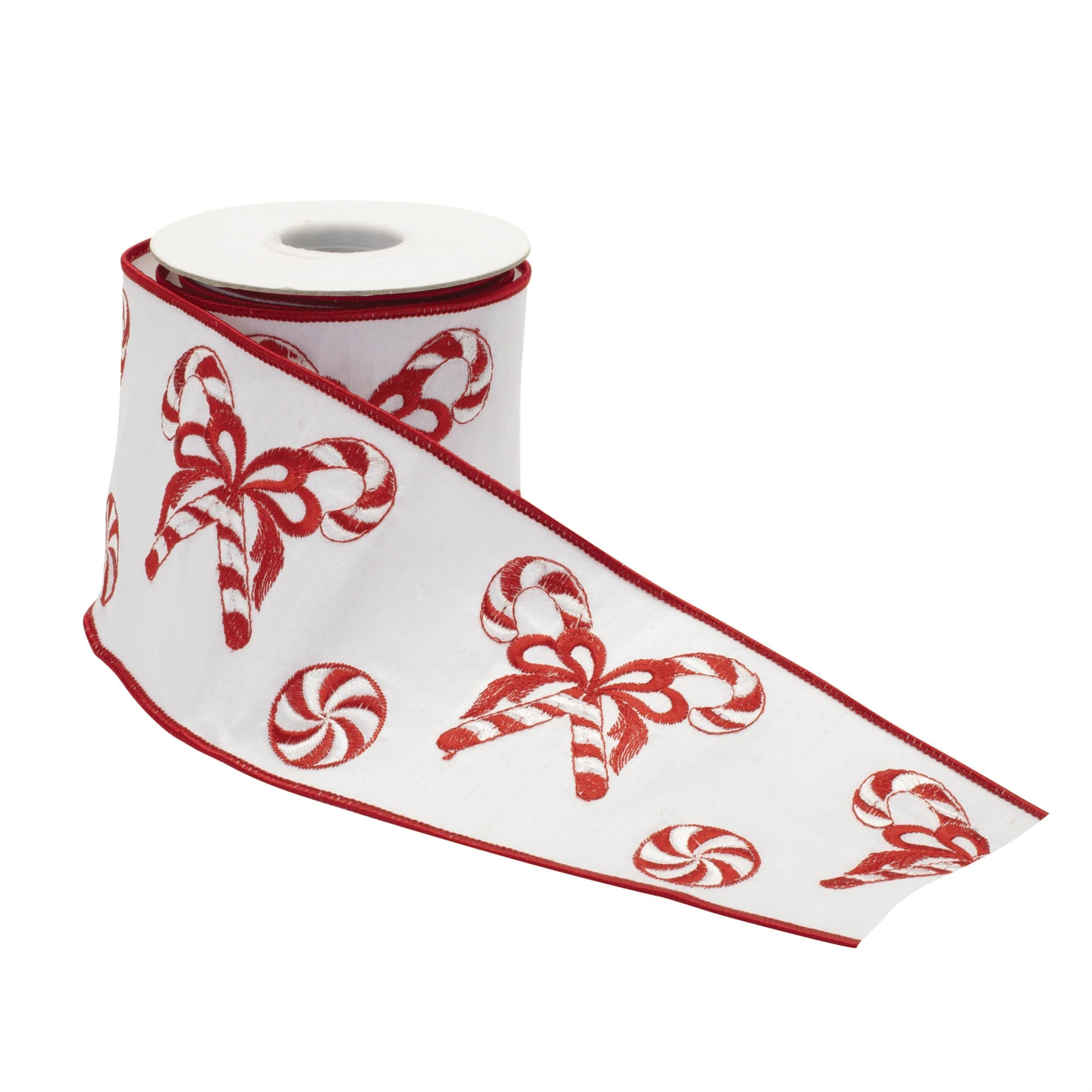 Embroidered peppermint wired ribbon 4" x 5 yds. - Image 3