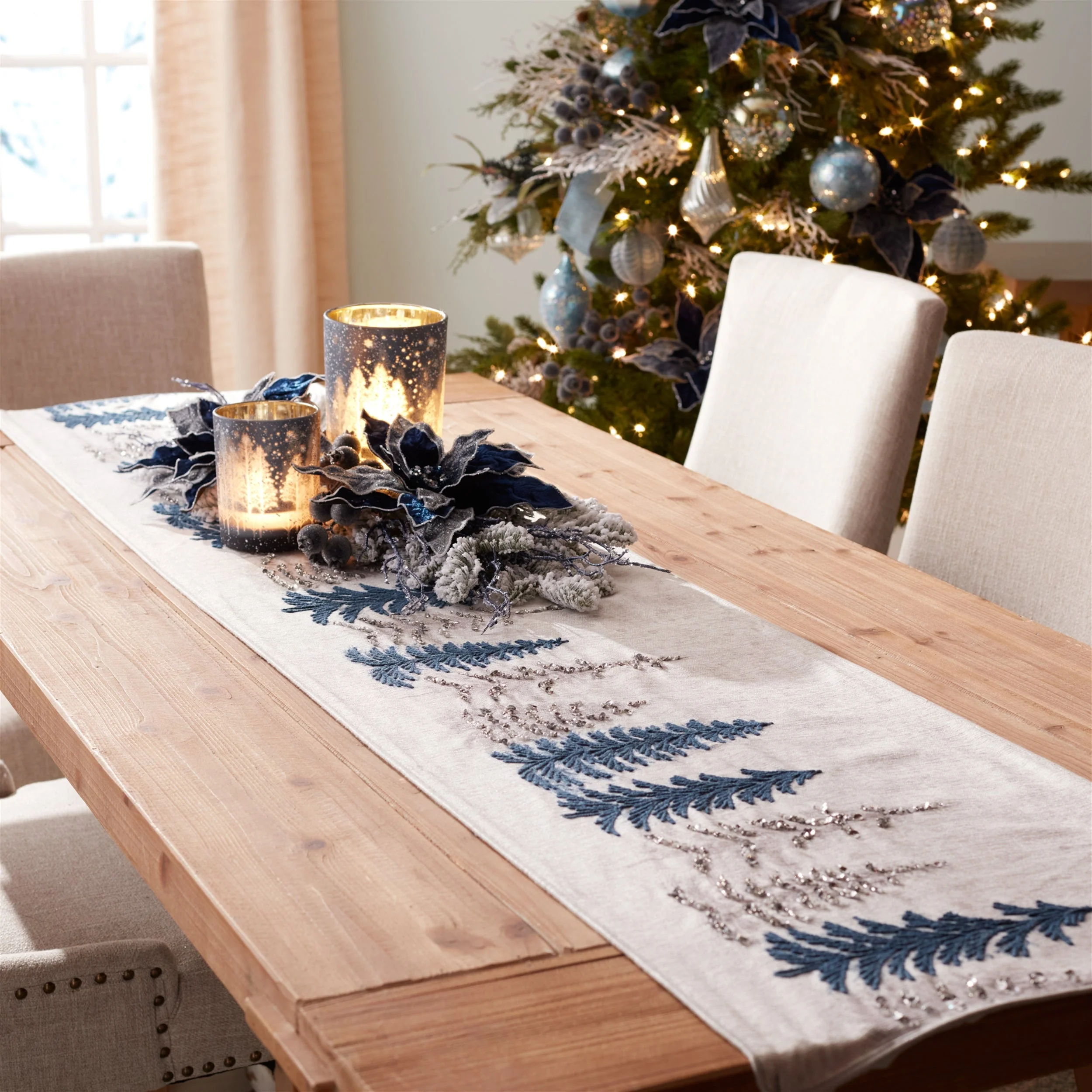 Embroidered Pine Tree Table Runner 72"L - Image 4