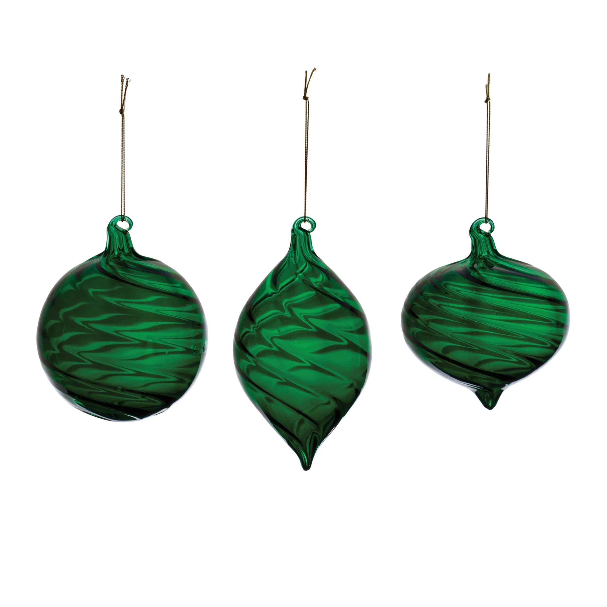 Emerald Green Swirl Glass Ornament (Set of 6) - Image 2
