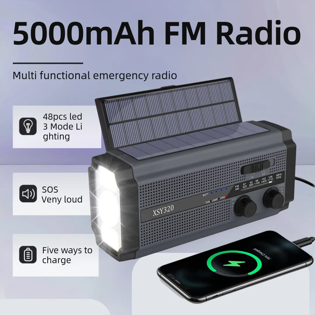 Emergency Hand Crank Solar Radio NOAA Weather AM FM Power Bank LED SOS - Image 2