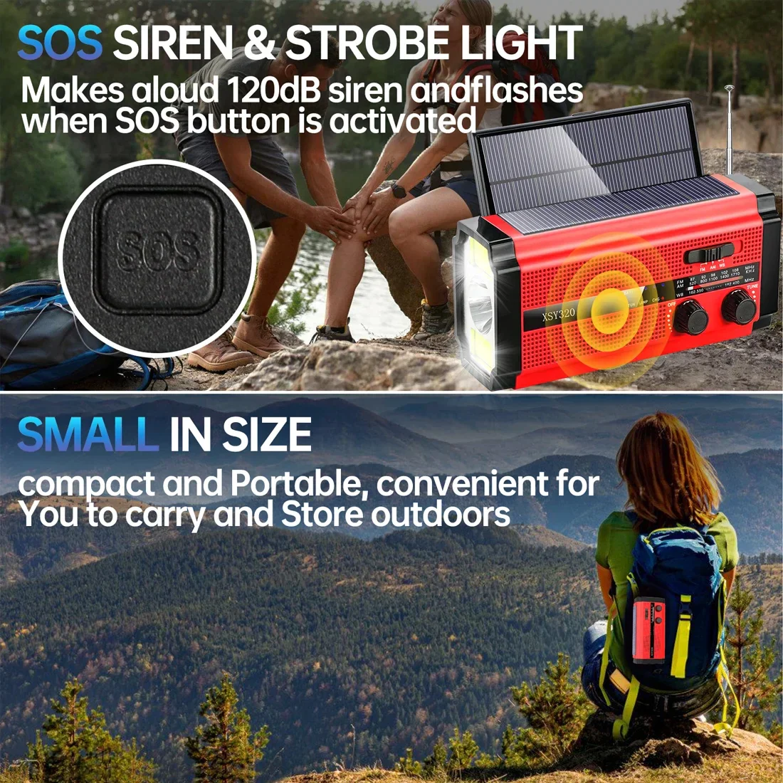 Emergency Hand Crank Solar Radio NOAA Weather AM FM Power Bank LED SOS - Image 4