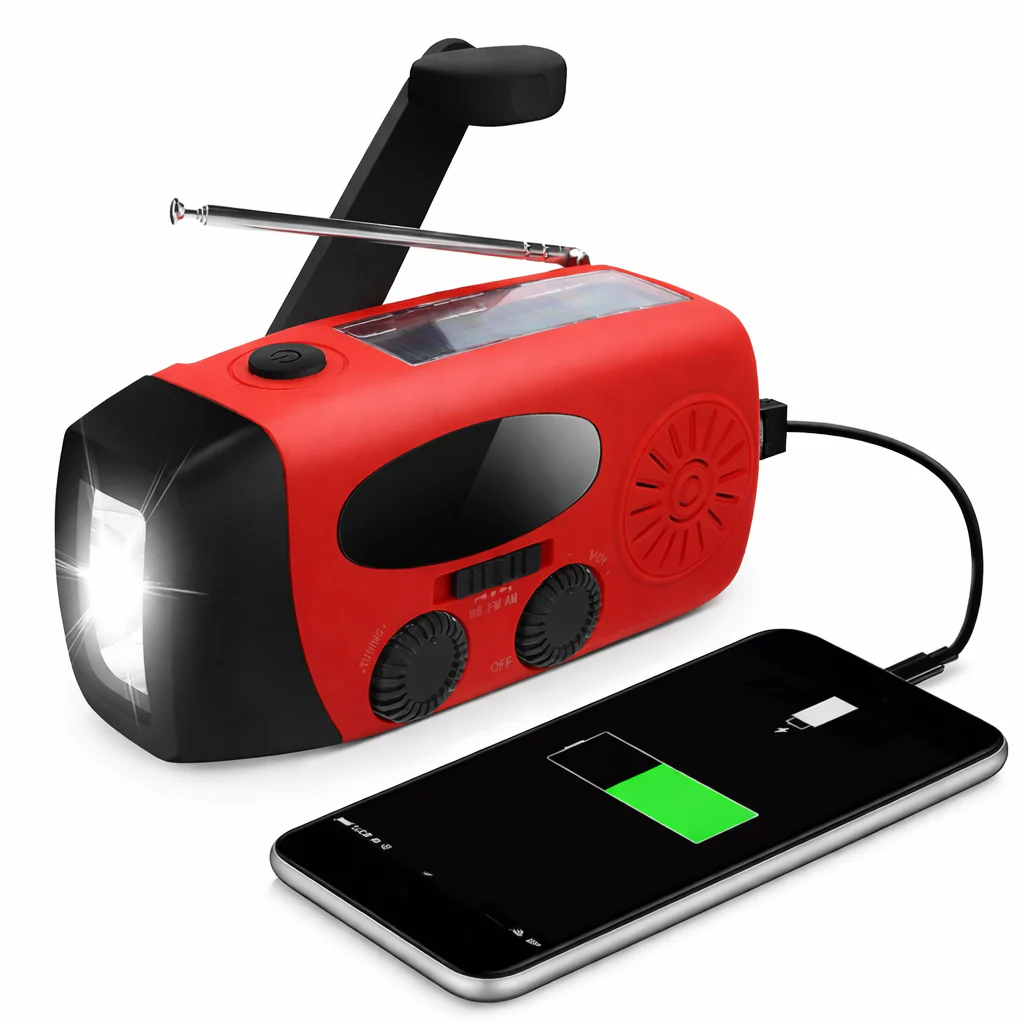 Emergency NOAA Weather Radio AM FM Solar Hand Crank Power Bank LED Flashlight