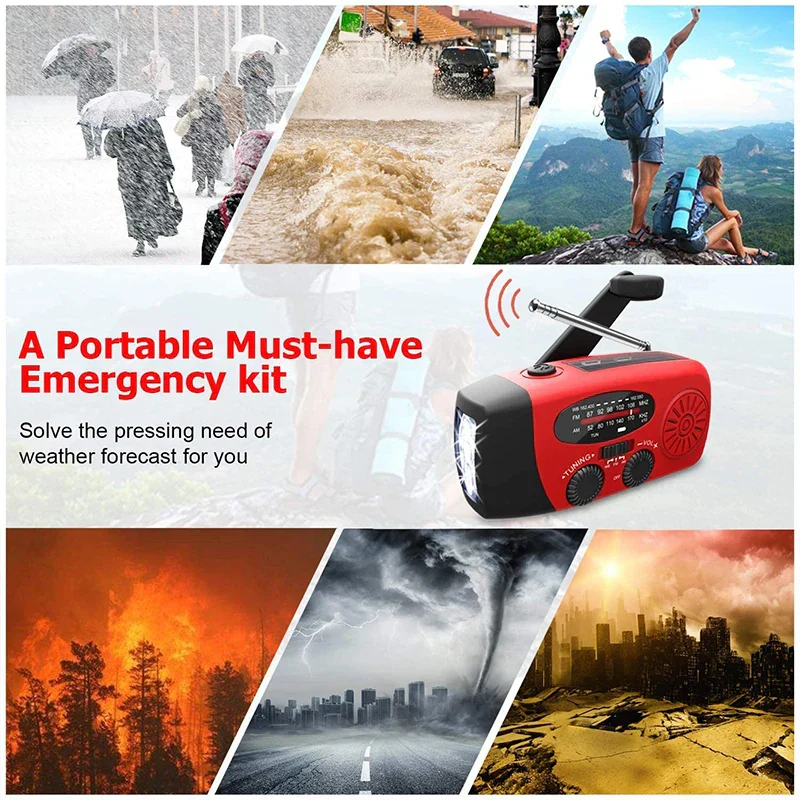 Emergency NOAA Weather Radio AM FM Solar Hand Crank Power Bank LED Flashlight - Image 3