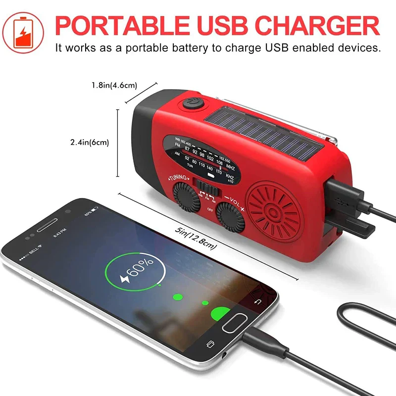 Emergency NOAA Weather Radio AM FM Solar Hand Crank Power Bank LED Flashlight - Image 4