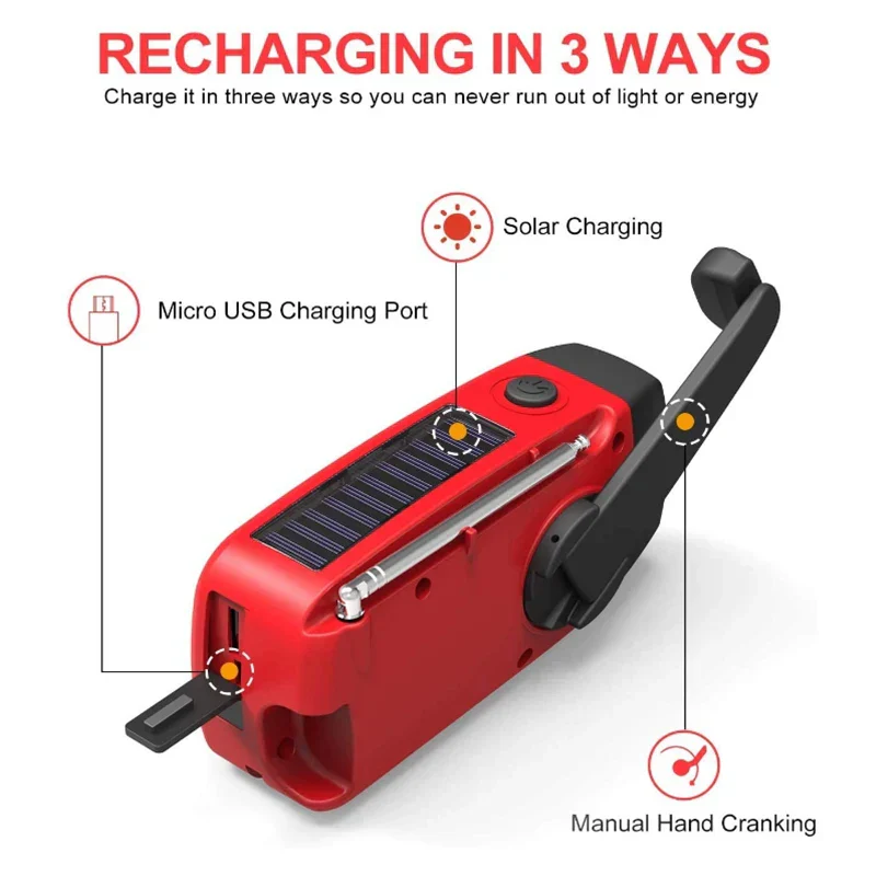 Emergency NOAA Weather Radio AM FM Solar Hand Crank Power Bank LED Flashlight - Image 5