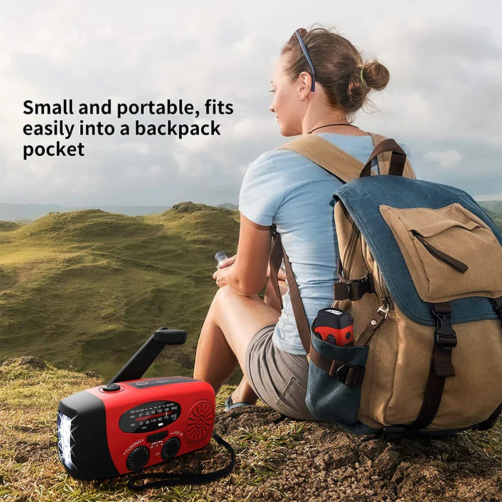 Emergency NOAA Weather Radio AM FM Solar Hand Crank Power Bank LED Flashlight - Image 6