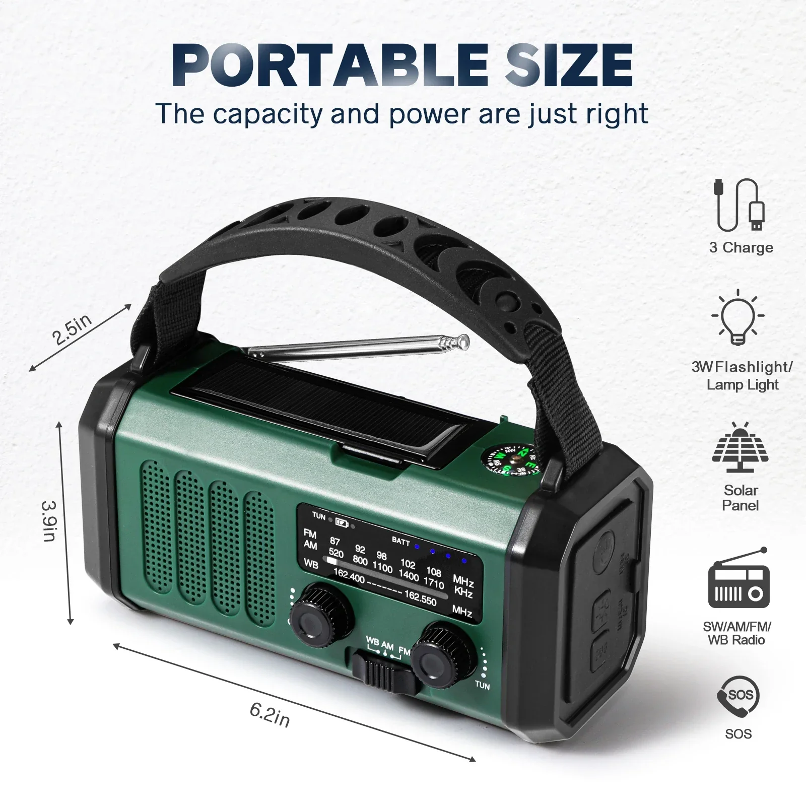 Emergency NOAA Weather Radio Solar Hand Crank 10000mAh Power Bank SOS - Image 6