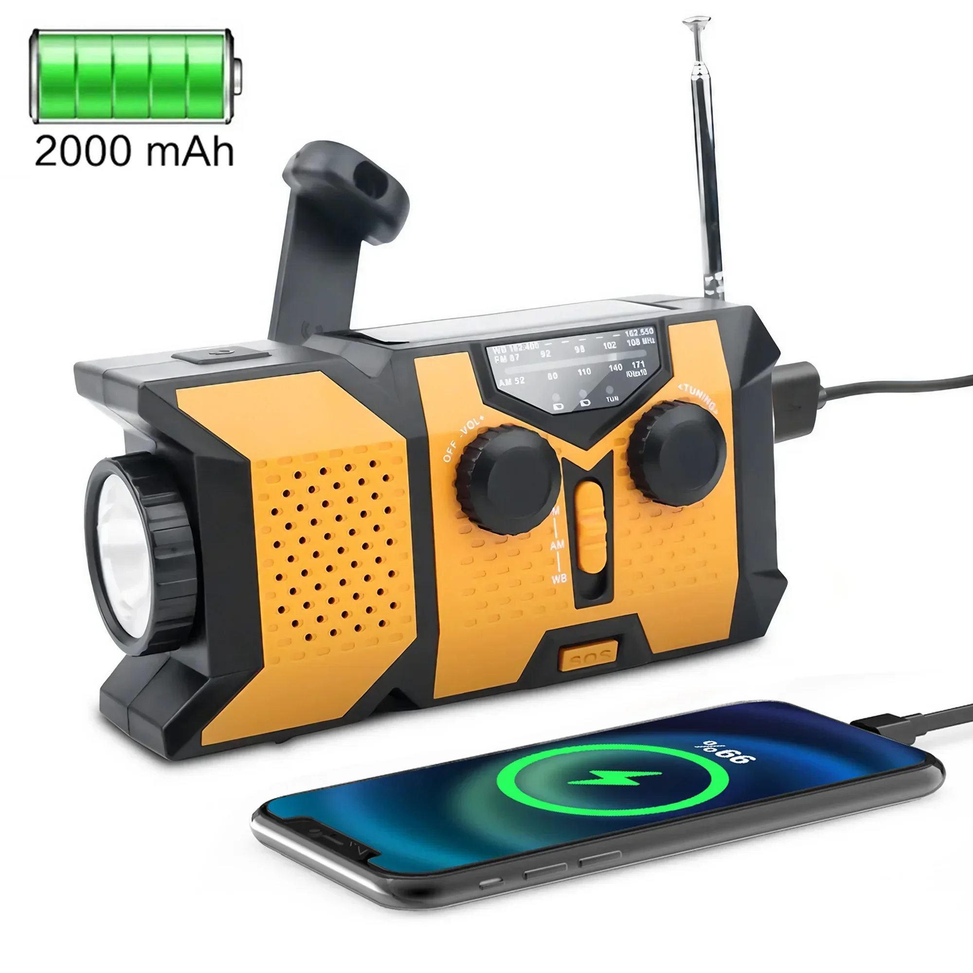 Emergency NOAA Weather Radio Solar Hand Crank AM FM Power Bank LED Flashlight - Image 2