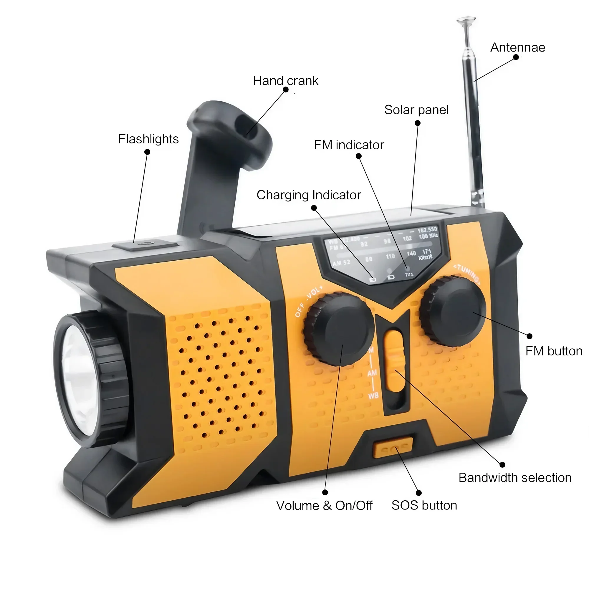 Emergency NOAA Weather Radio Solar Hand Crank AM FM Power Bank LED Flashlight - Image 5