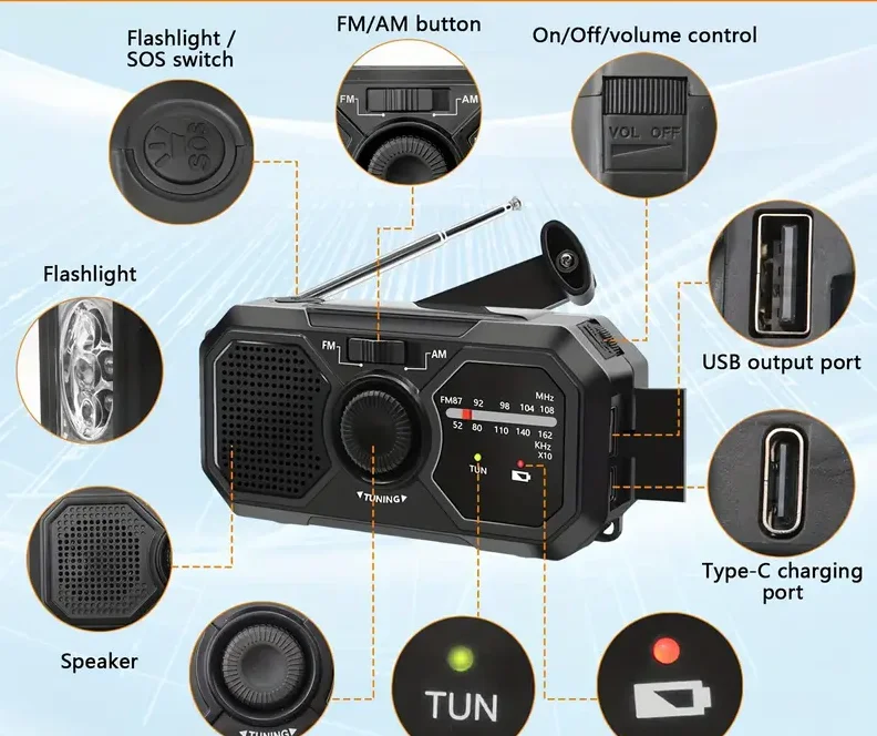 Emergency Solar Hand Crank Radio AM FM Power Bank USB Phone Charger - Image 6